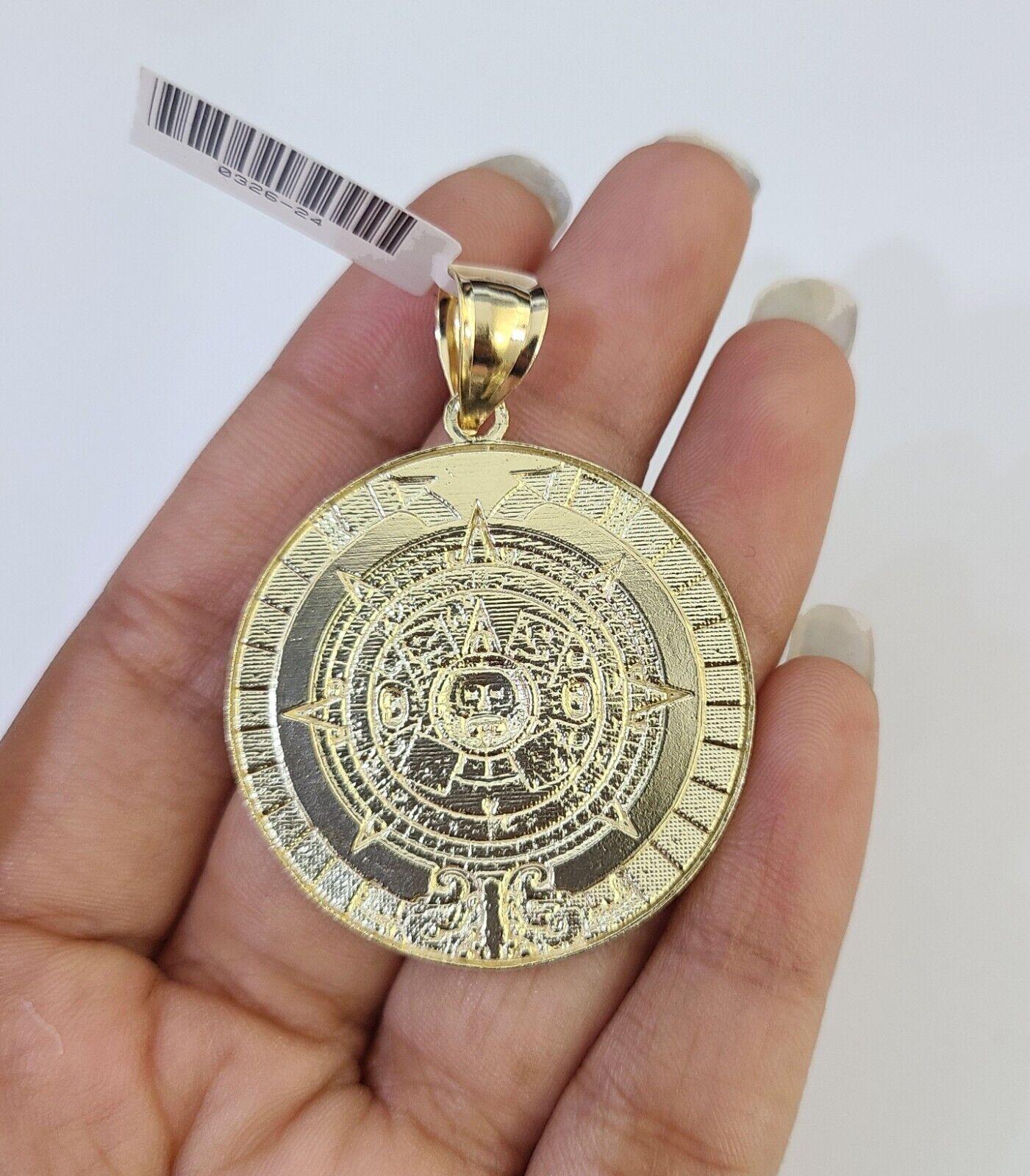 10k ペンダント 10k Gold Byzantine Necklace Mayan Calendar Charm 18-26 inches 3mm