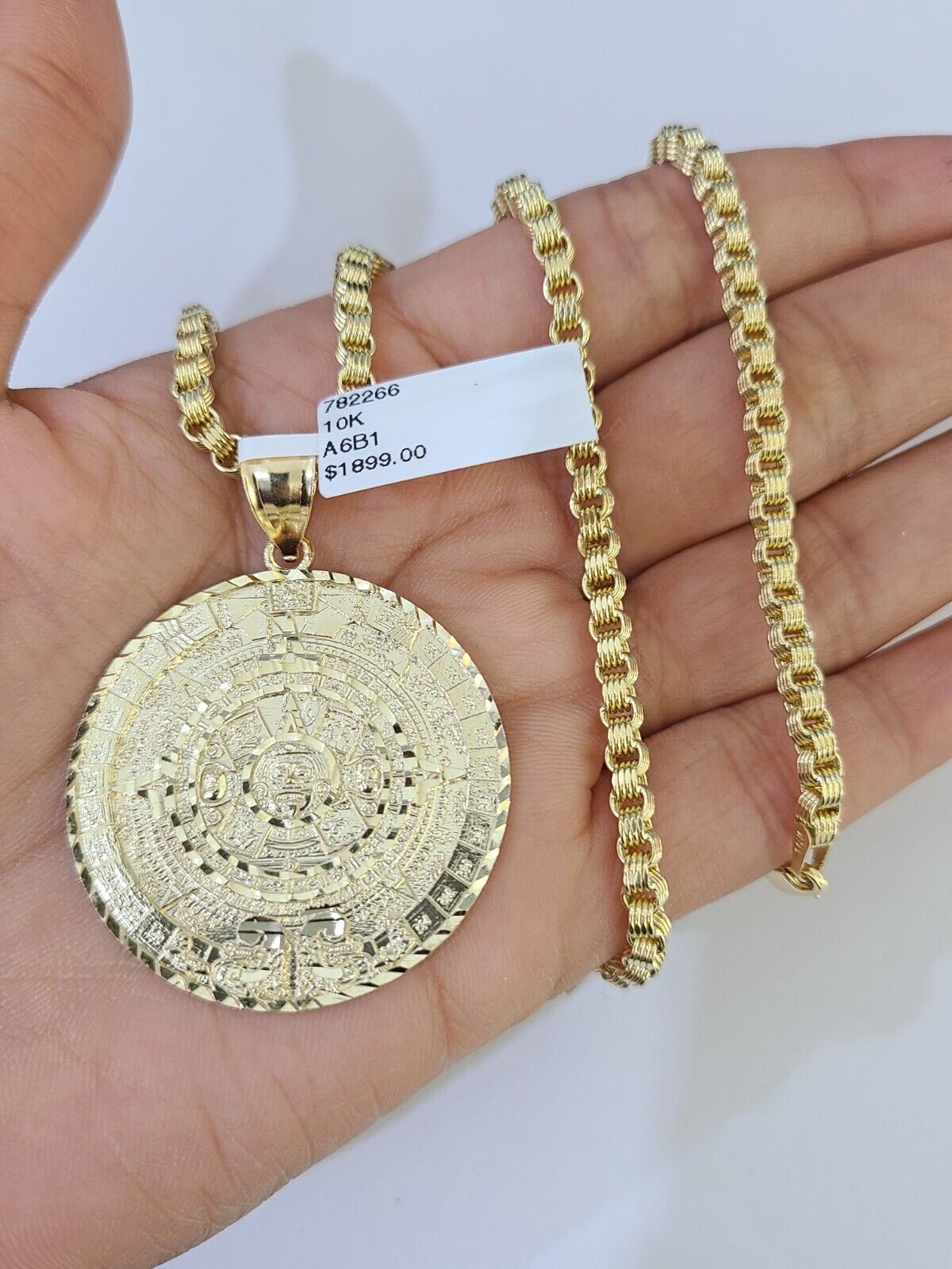 10k Gold Byzantine Necklace Mayan Calendar Charm 18 - 26 inches 3mm SET Chain - GoldenlinQ