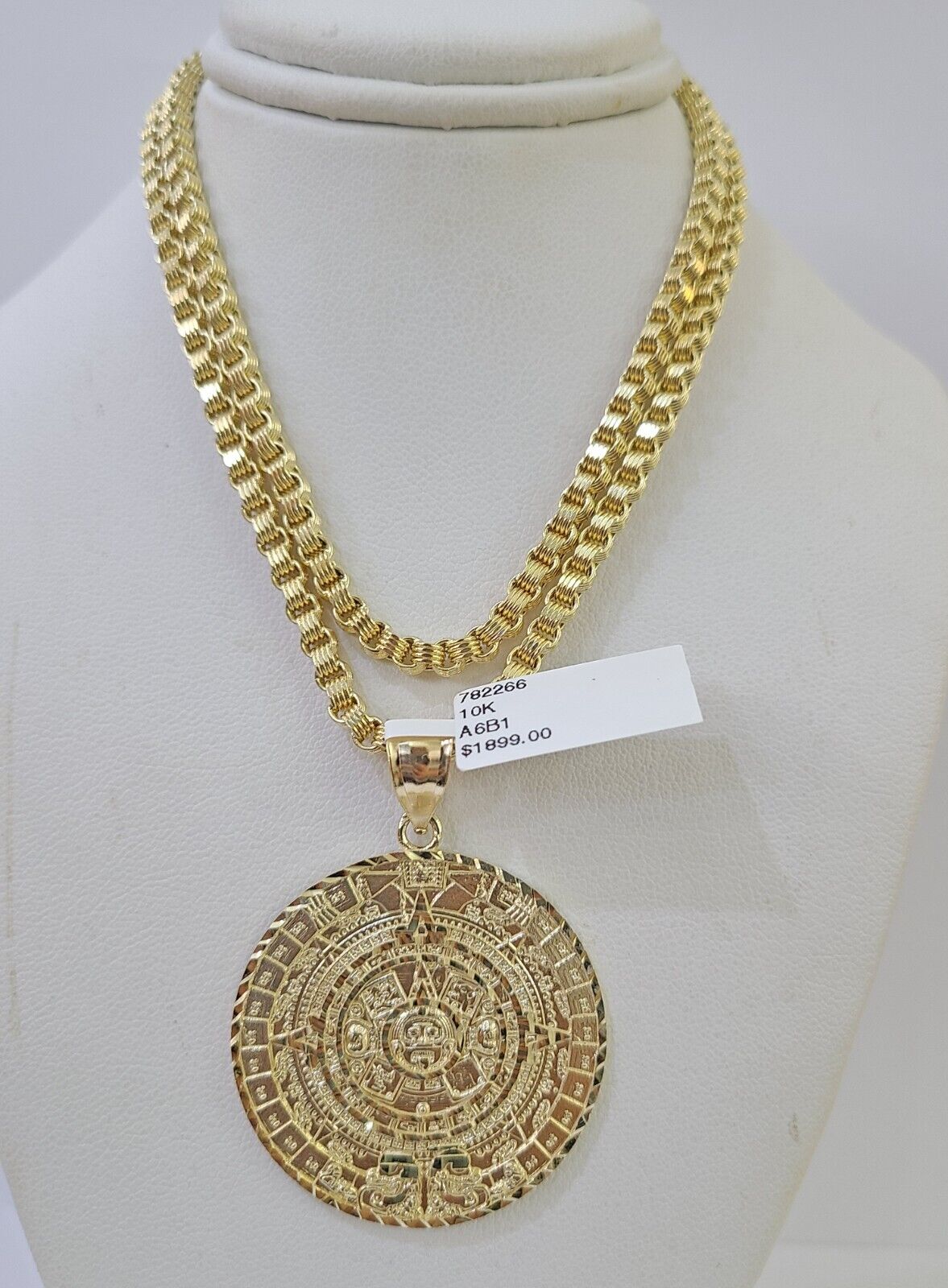 10k Gold Byzantine Necklace Mayan Calendar Charm 18-26 inches 3mm