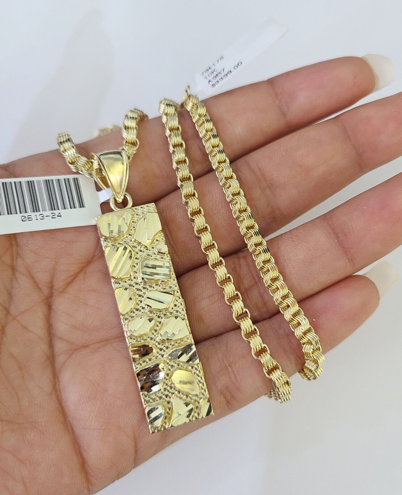 10k Gold Byzantine Necklace Nugget Charm 18 - 28 inches 3mm SET Chain Pendant 10kt - GoldenlinQ