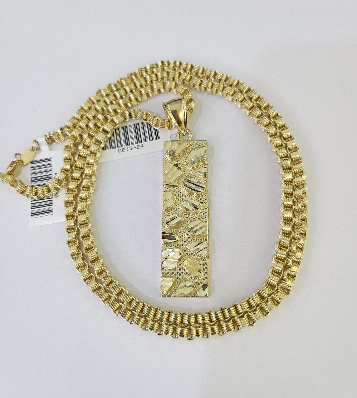 10k Gold Byzantine Necklace Nugget Charm 18 - 28 inches 3mm SET Chain Pendant 10kt - GoldenlinQ