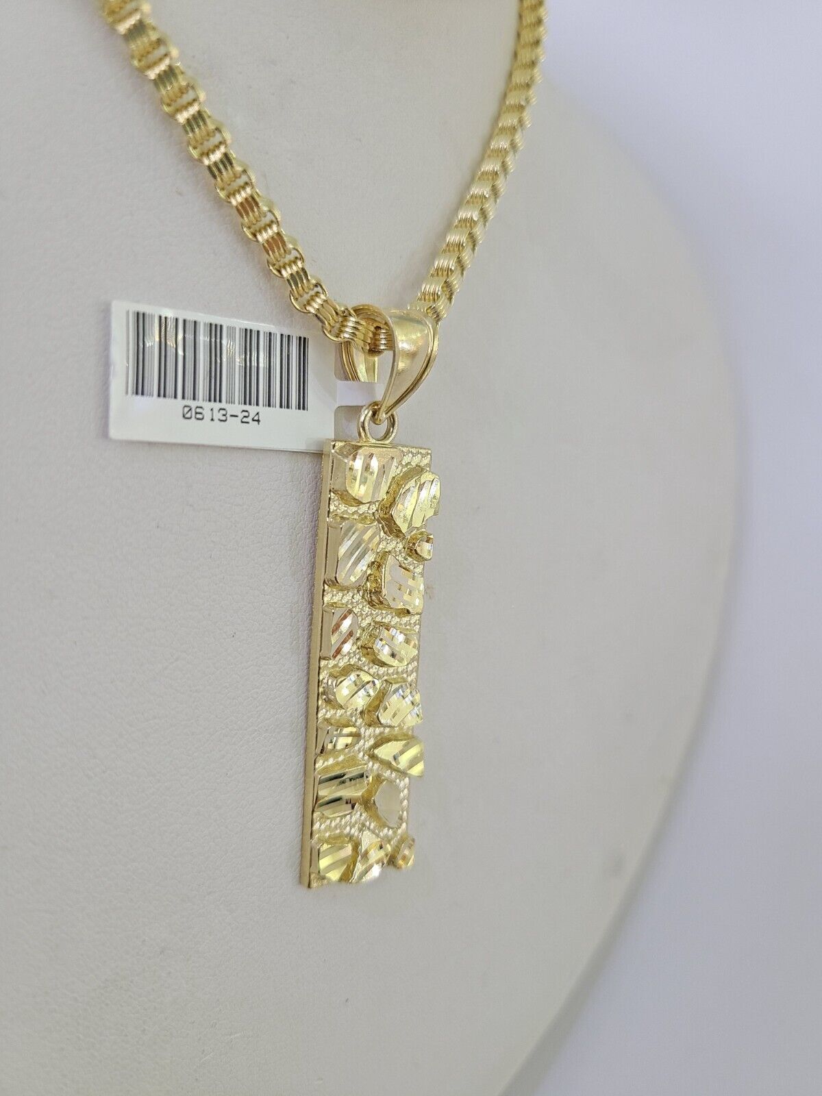 10k Gold Byzantine Necklace Nugget Charm 18 - 28 inches 3mm SET Chain Pendant 10kt - GoldenlinQ