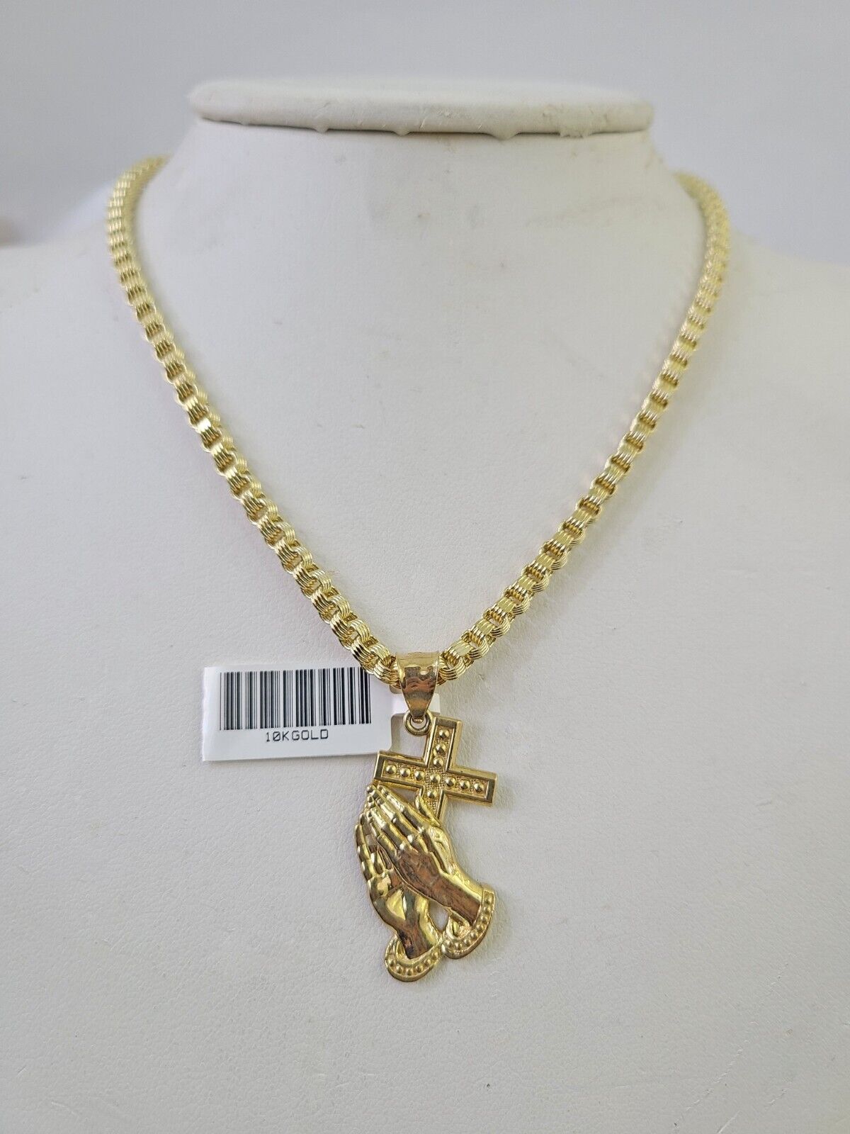 10k Gold Byzantine Necklace Praying Hands Charm 18 - 28 inch 3mm SET Chain Pendant - GoldenlinQ