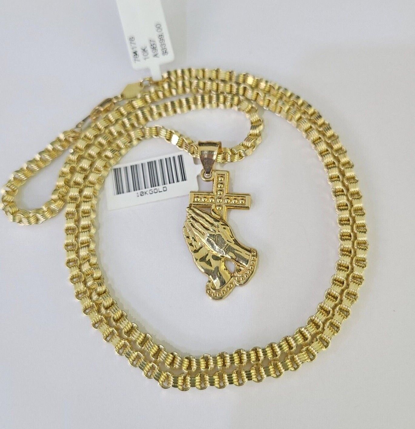 10k Gold Byzantine Necklace Praying Hands Charm 18 - 28 inch 3mm SET Chain Pendant - GoldenlinQ