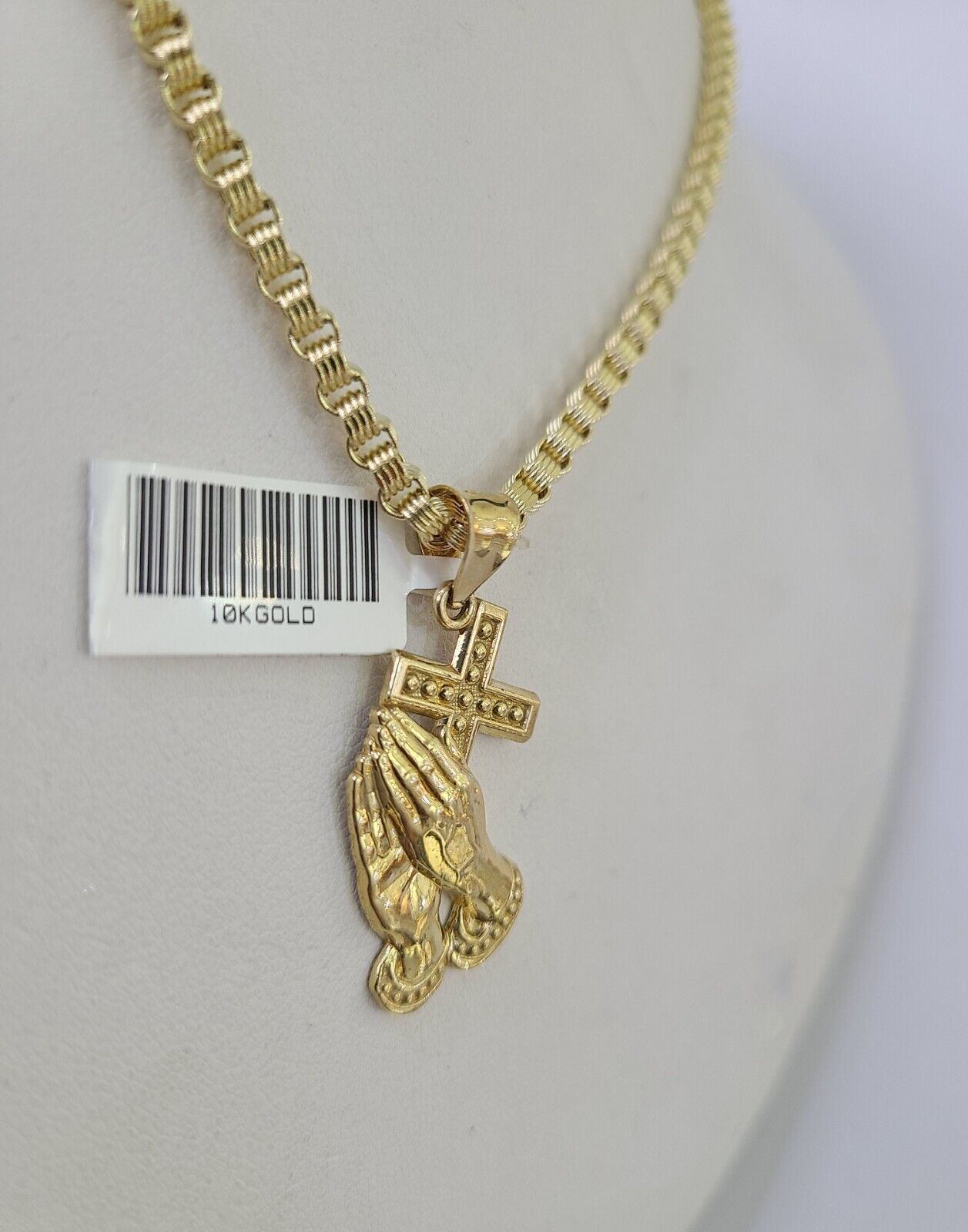 10k Gold Byzantine Necklace Praying Hands Charm 18 - 28 inch 3mm SET Chain Pendant - GoldenlinQ