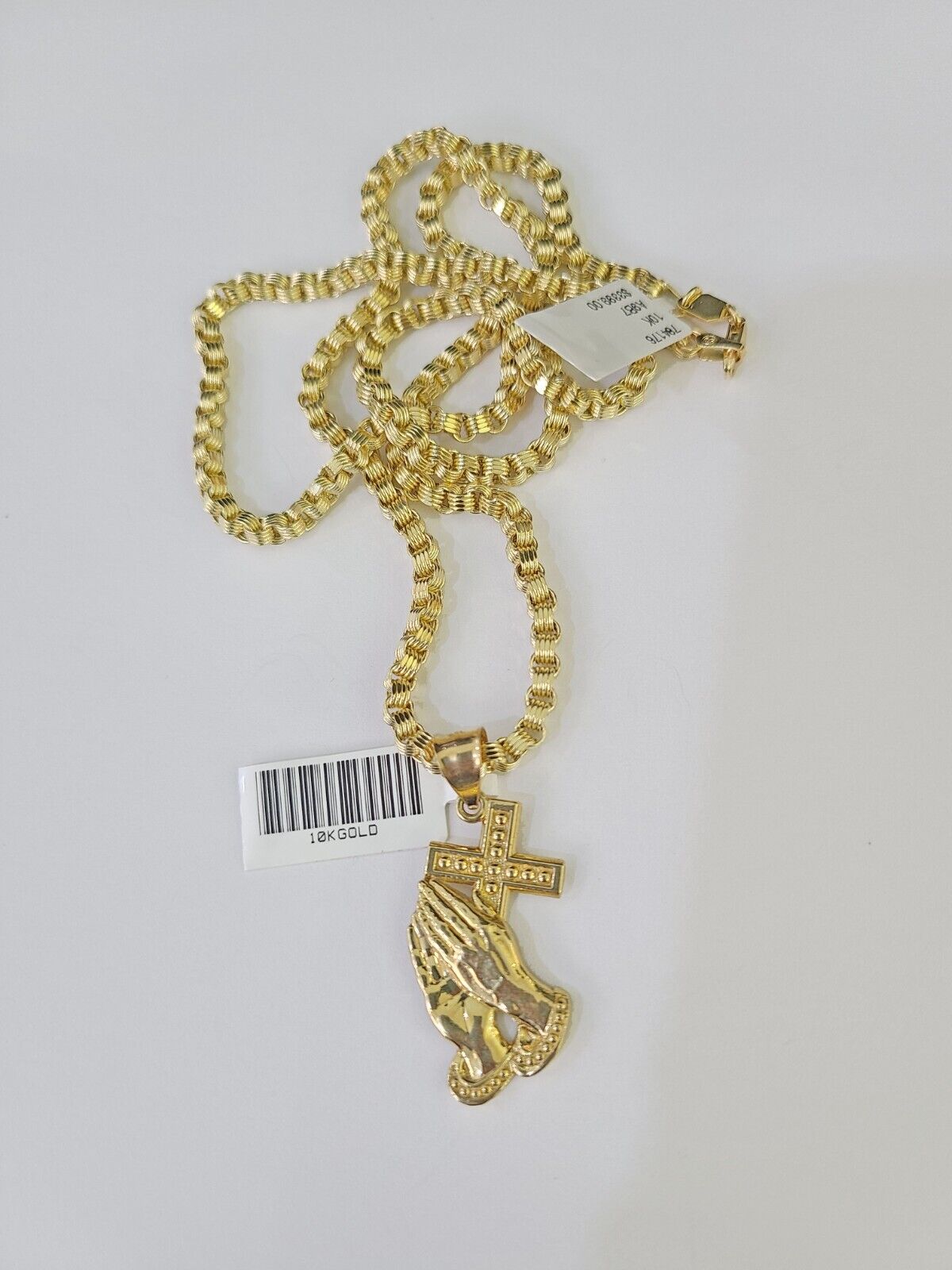 10k Gold Byzantine Necklace Praying Hands Charm 18 - 28 inch 3mm SET Chain Pendant - GoldenlinQ