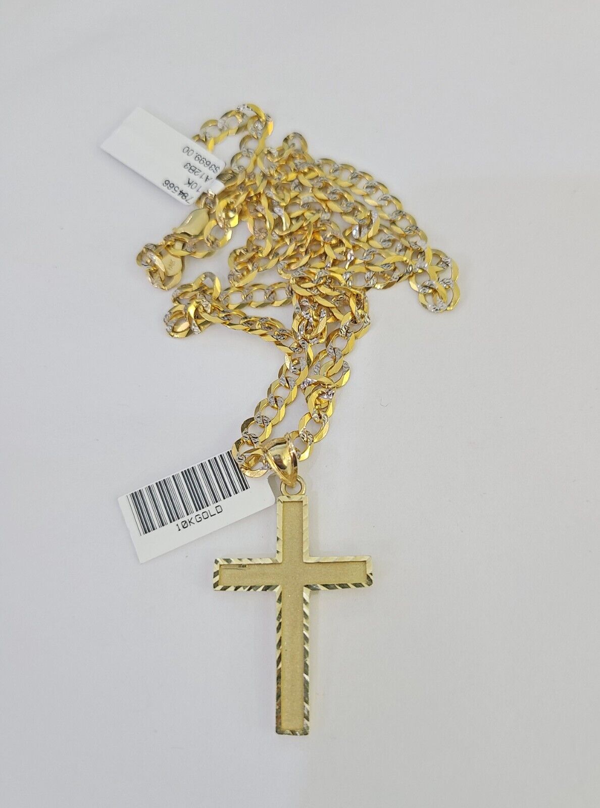 10k Gold Chain Cross Charm Solid Cuban Curb Link 5mm 18" - 28" Inch DiamondCut SET - GoldenlinQ