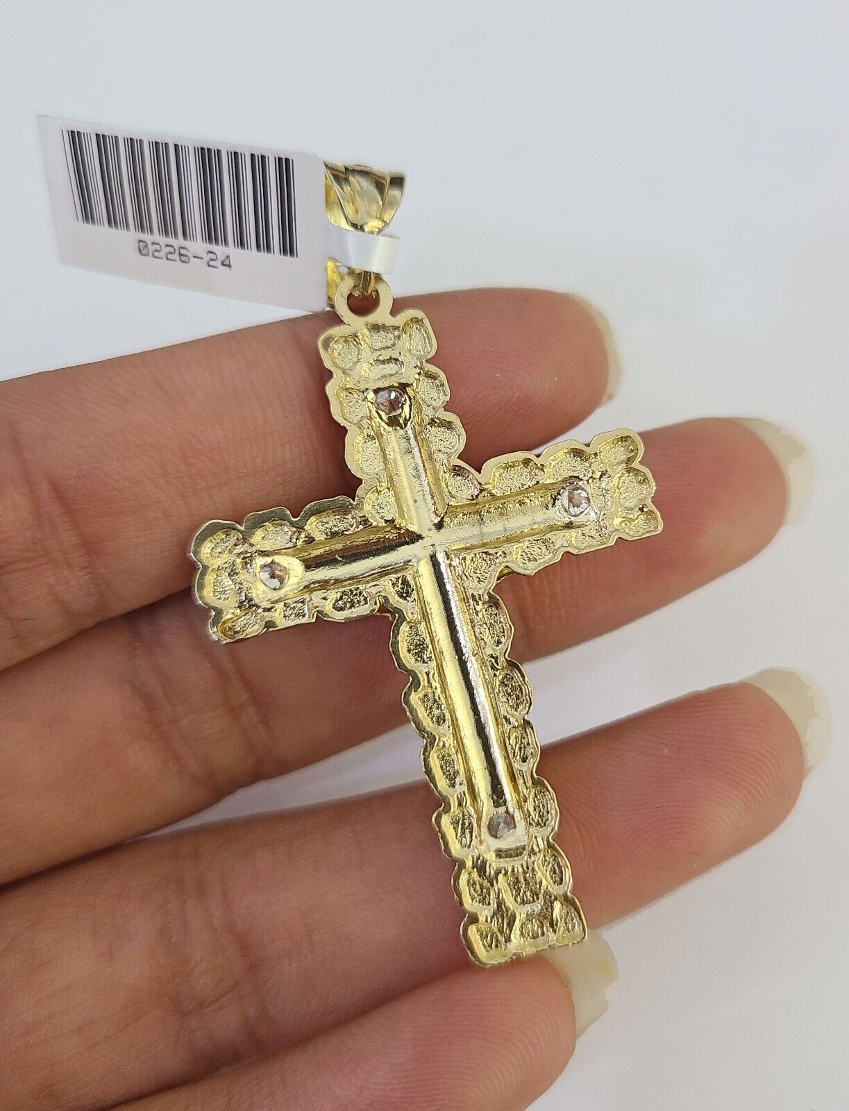 10k Gold Chain Cross Charm Solid Cuban Curb Link 5mm 18" - 28" Inch DiamondCut SET - GoldenlinQ