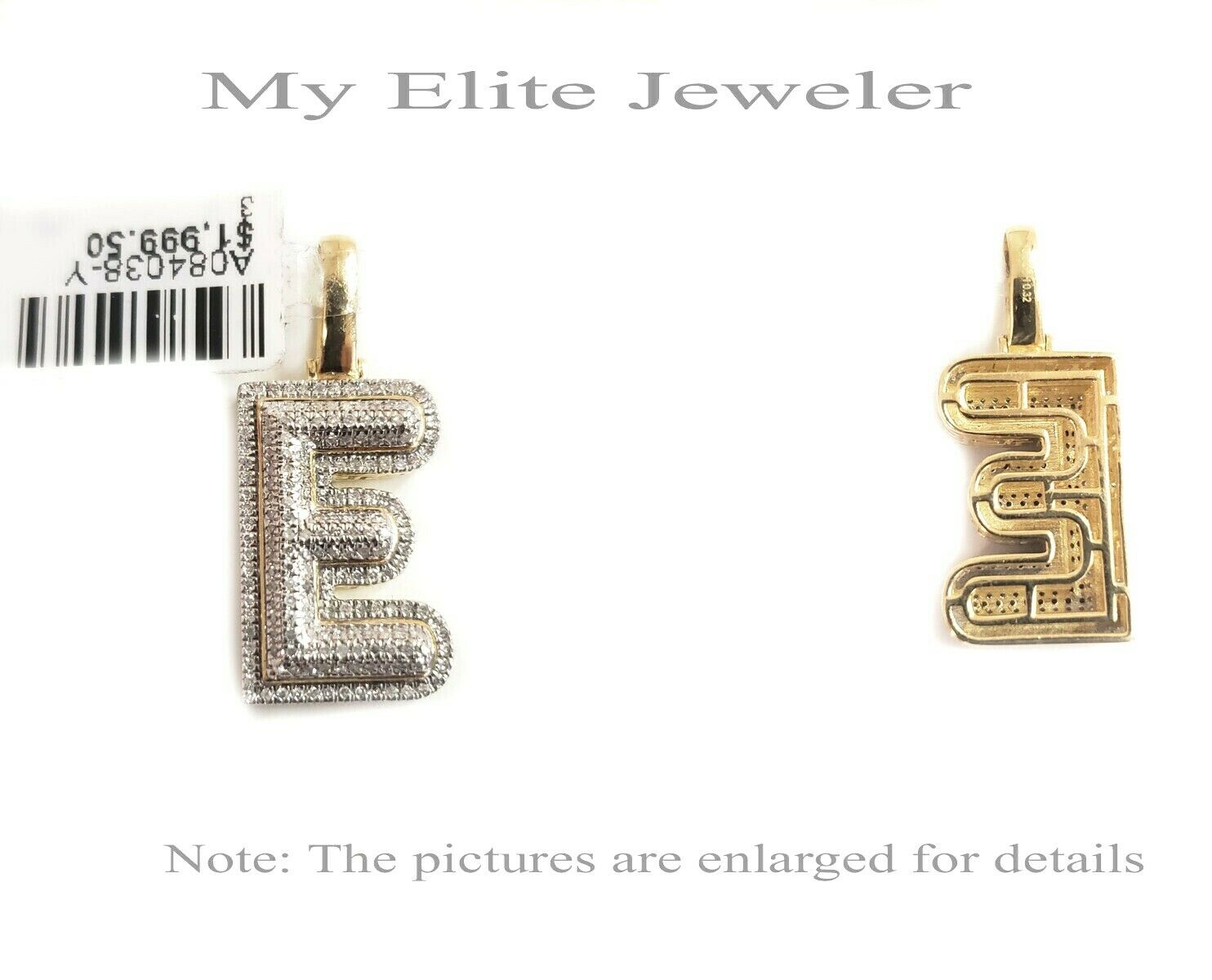 10k Gold Chain Diamond Initial E Charm Alphabet Solid 0.32 Ct Men & Ladies Real - GoldenlinQ