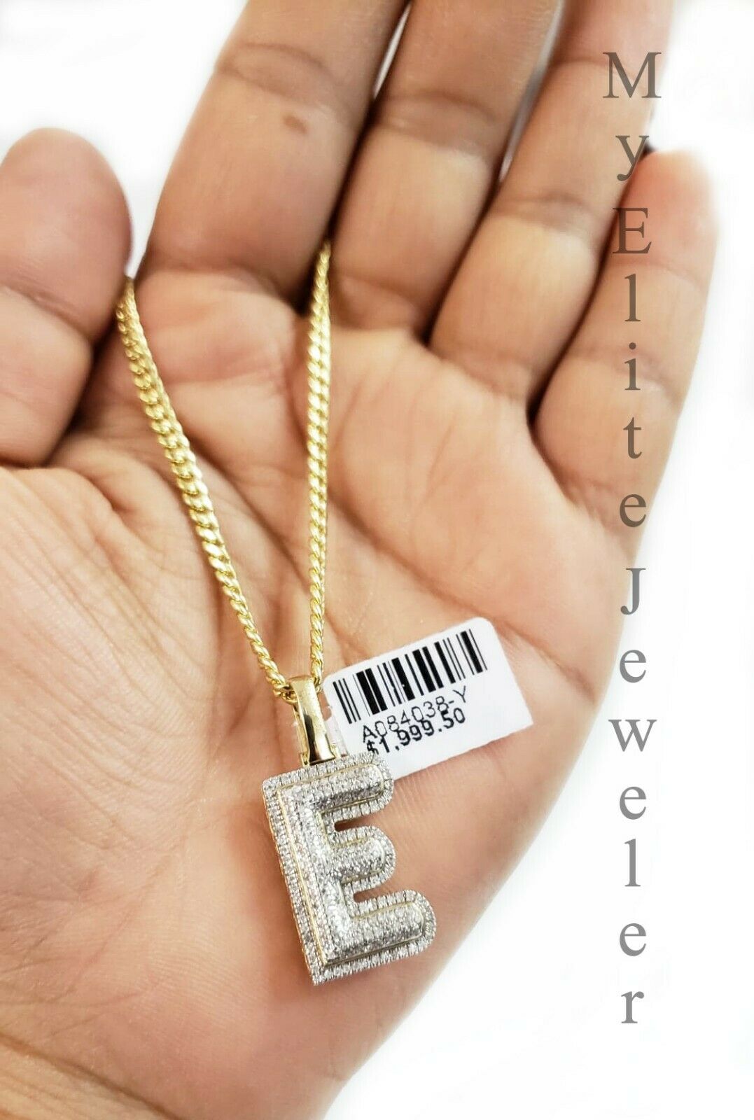 10k Gold Chain Diamond Initial E Charm Alphabet Solid 0.32 Ct Men & Ladies Real - GoldenlinQ