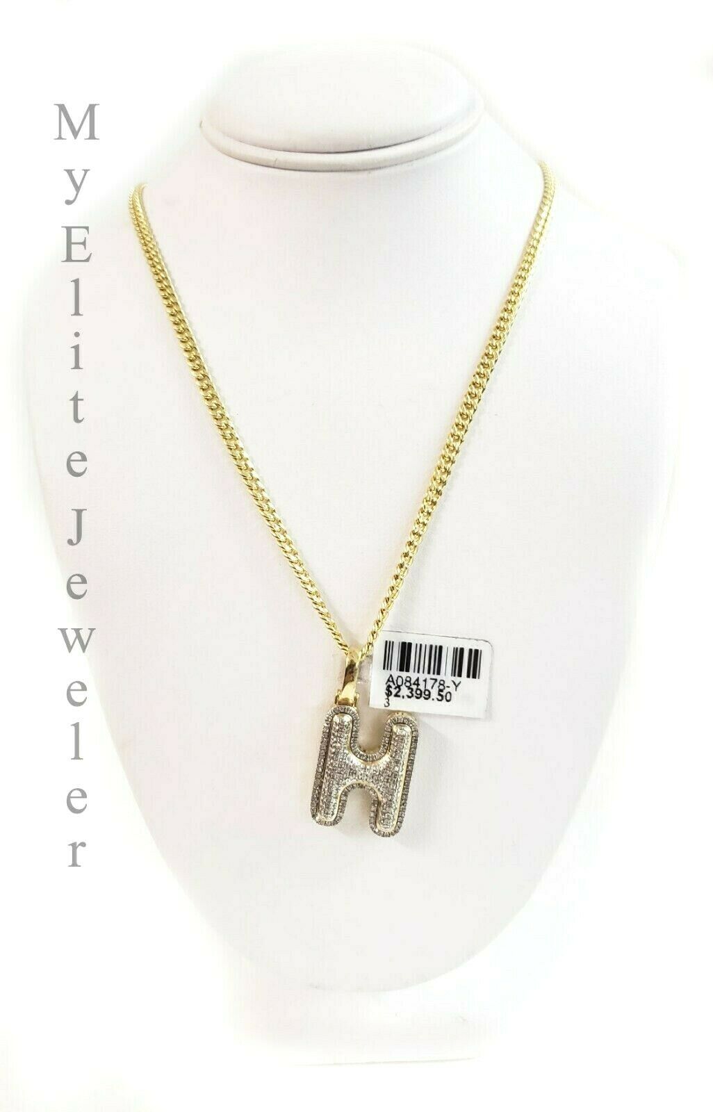 10K Gold Chain Initial H Charm Alphabet Pendant Solid 0.46 CT Diamond Men Ladies - GoldenlinQ