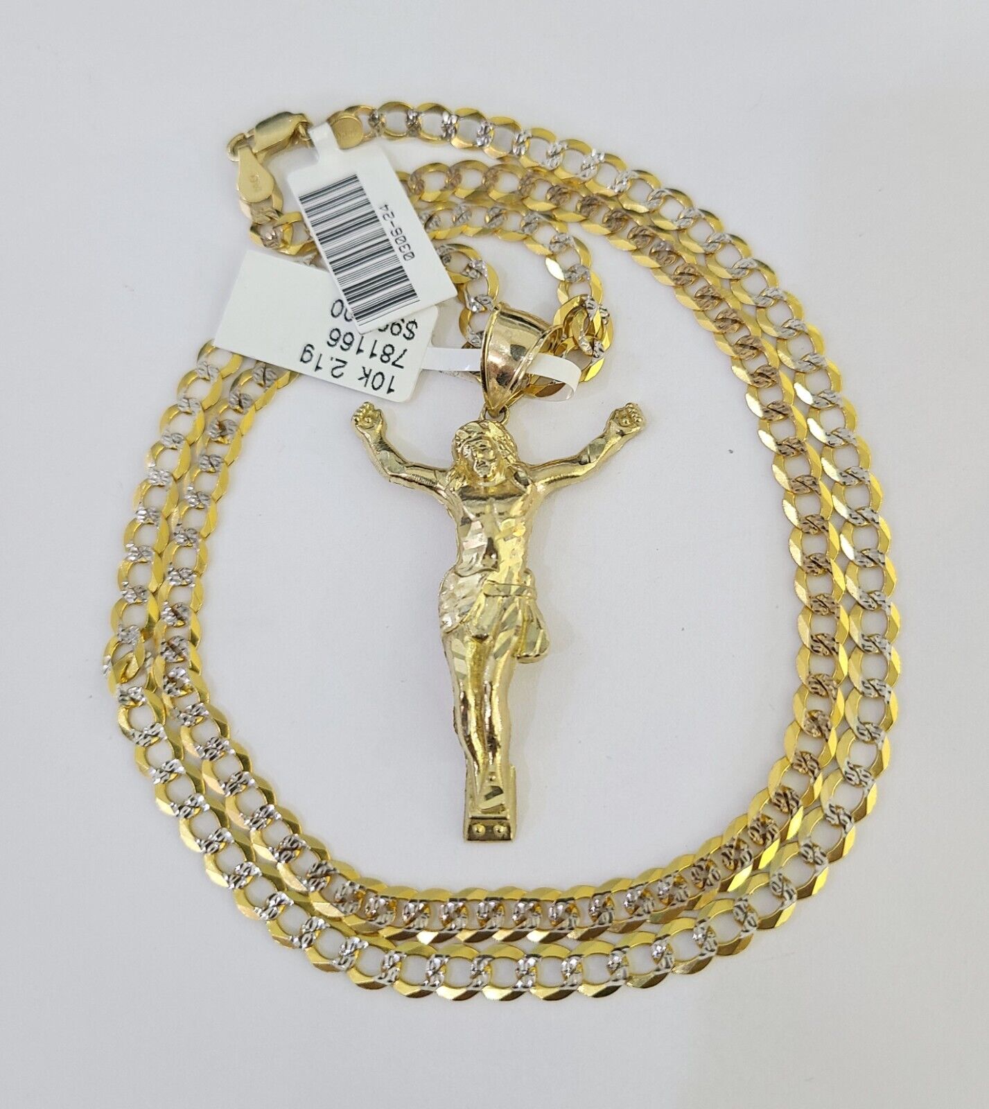 10k Gold Chain Jesus Body Charm Solid Cuban Curb 5mm 18" - 28" Inch SET Necklace - GoldenlinQ