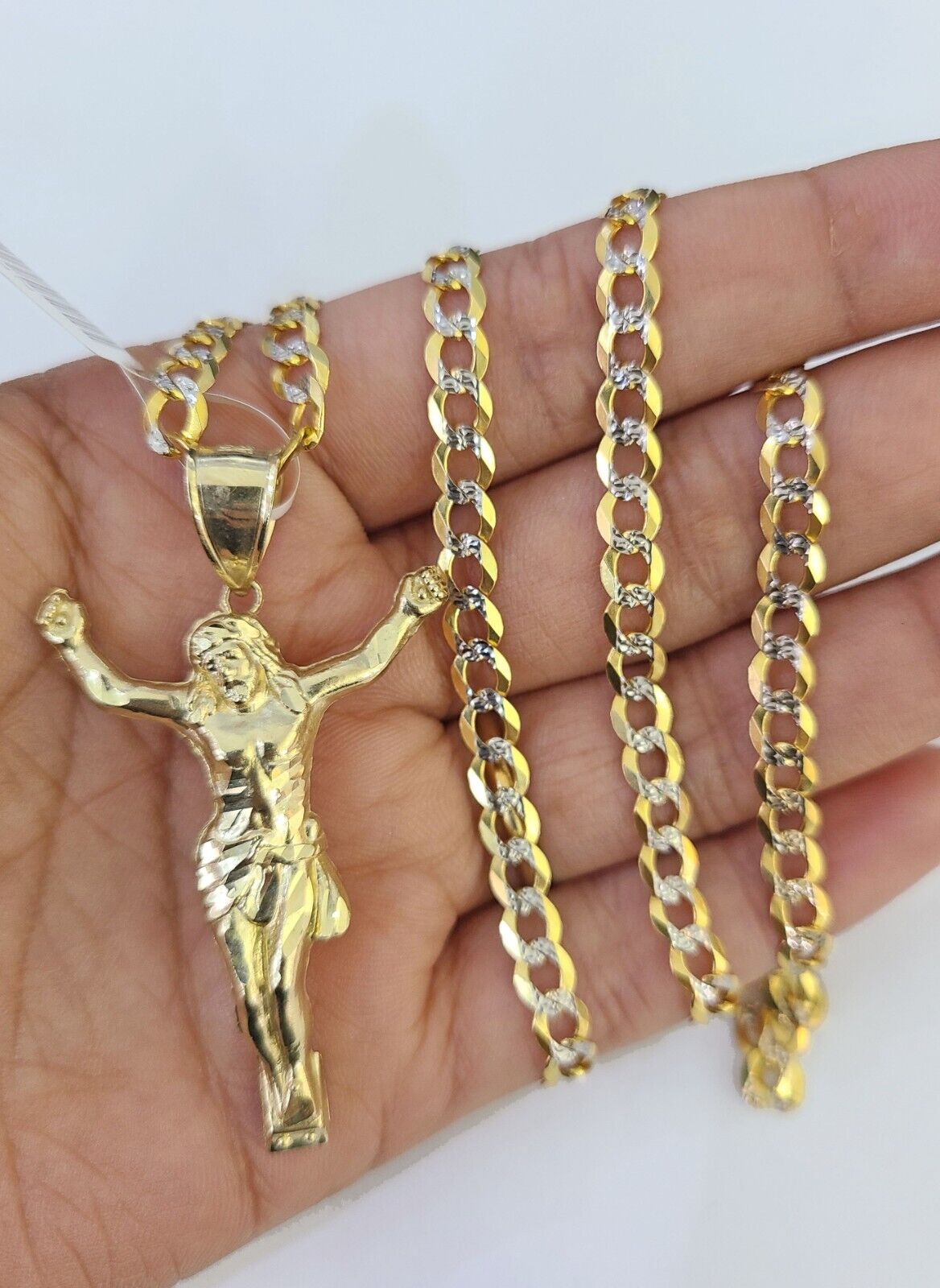 10k Gold Chain Jesus Body Charm Solid Cuban Curb 5mm 18" - 28" Inch SET Necklace - GoldenlinQ
