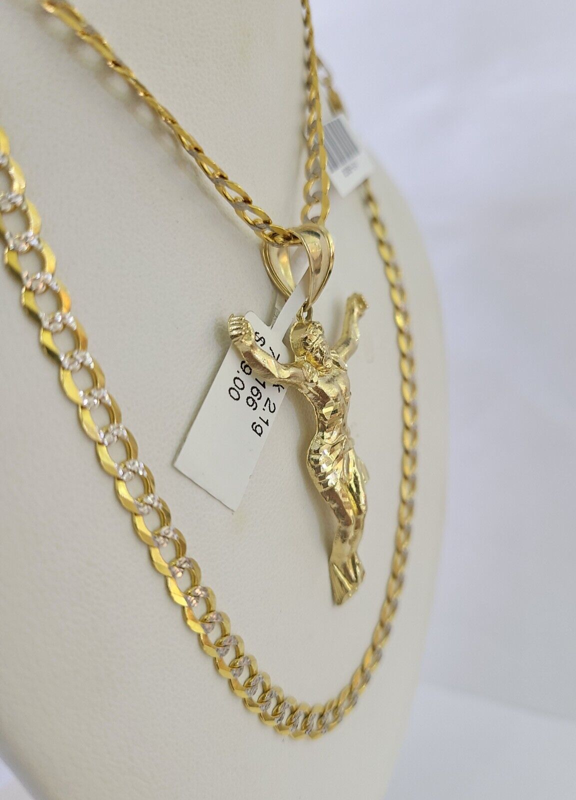 10k Gold Chain Jesus Body Charm Solid Cuban Curb 5mm 18" - 28" Inch SET Necklace - GoldenlinQ