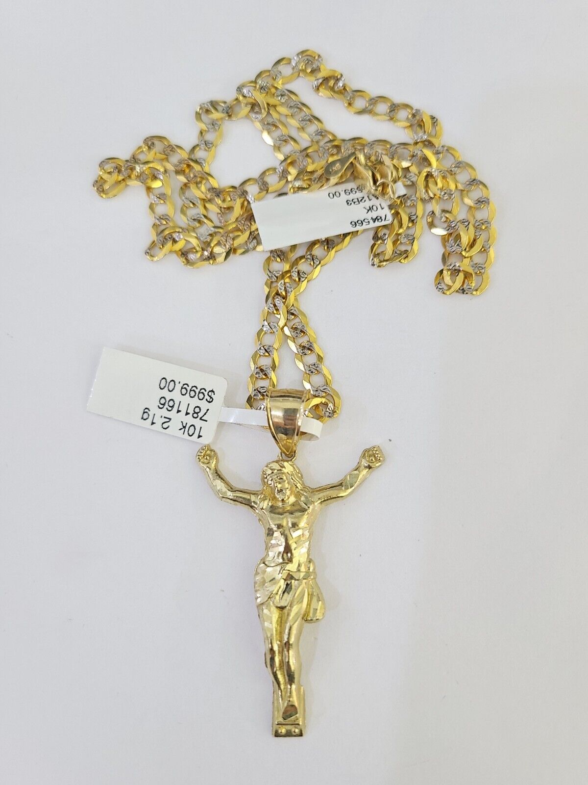 10k Gold Chain Jesus Body Charm Solid Cuban Curb 5mm 18" - 28" Inch SET Necklace - GoldenlinQ