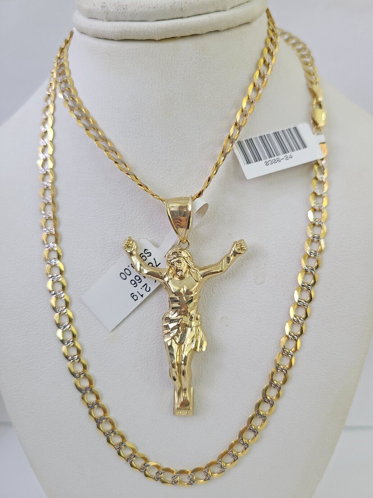10k Gold Chain Jesus Body Charm Solid Cuban Curb 5mm 18" - 28" Inch SET Necklace - GoldenlinQ