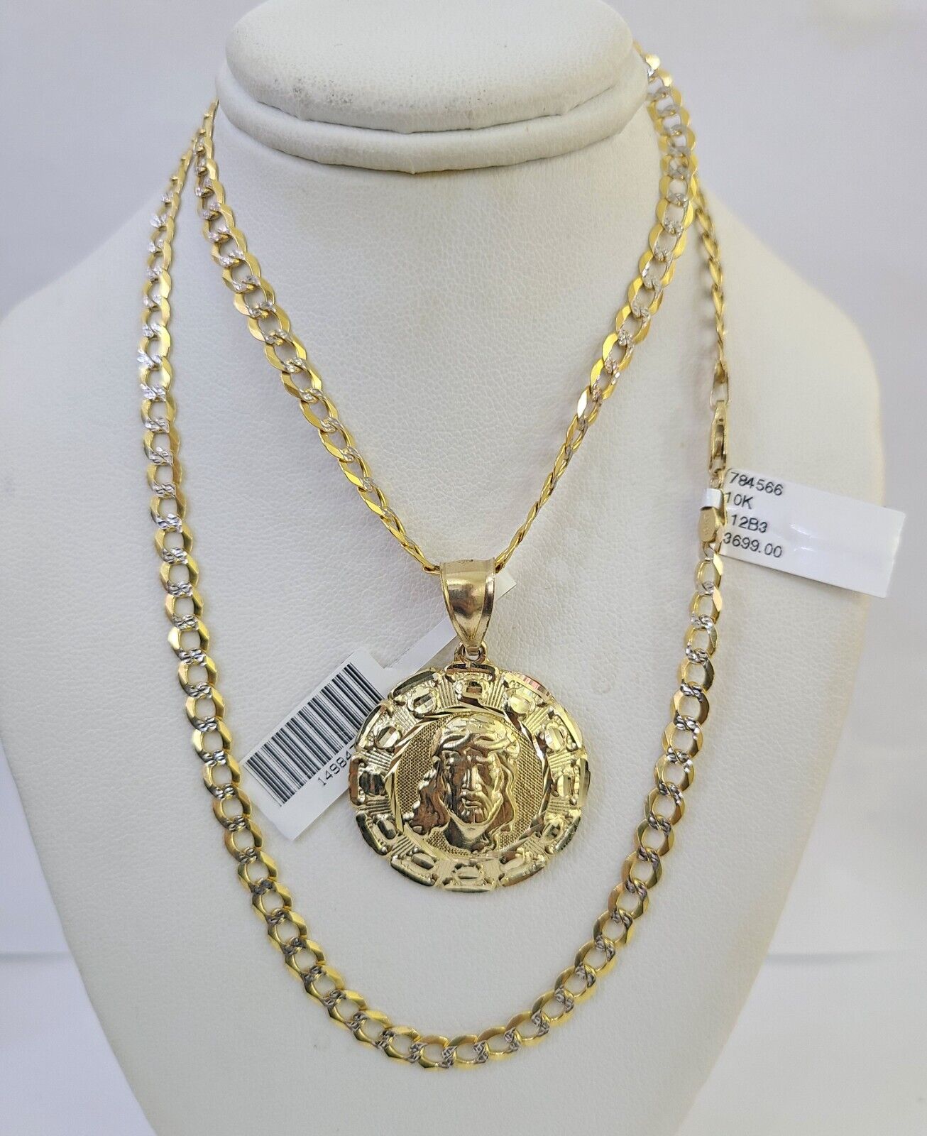 10k Gold Chain Jesus Head Charm Solid Cuban Curb 5mm 18" - 28" Inch SET Necklace - GoldenlinQ