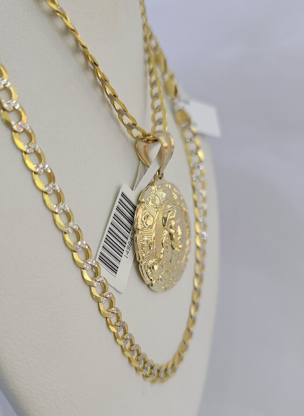 10k Gold Chain Jesus Head Charm Solid Cuban Curb 5mm 18" - 28" Inch SET Necklace - GoldenlinQ