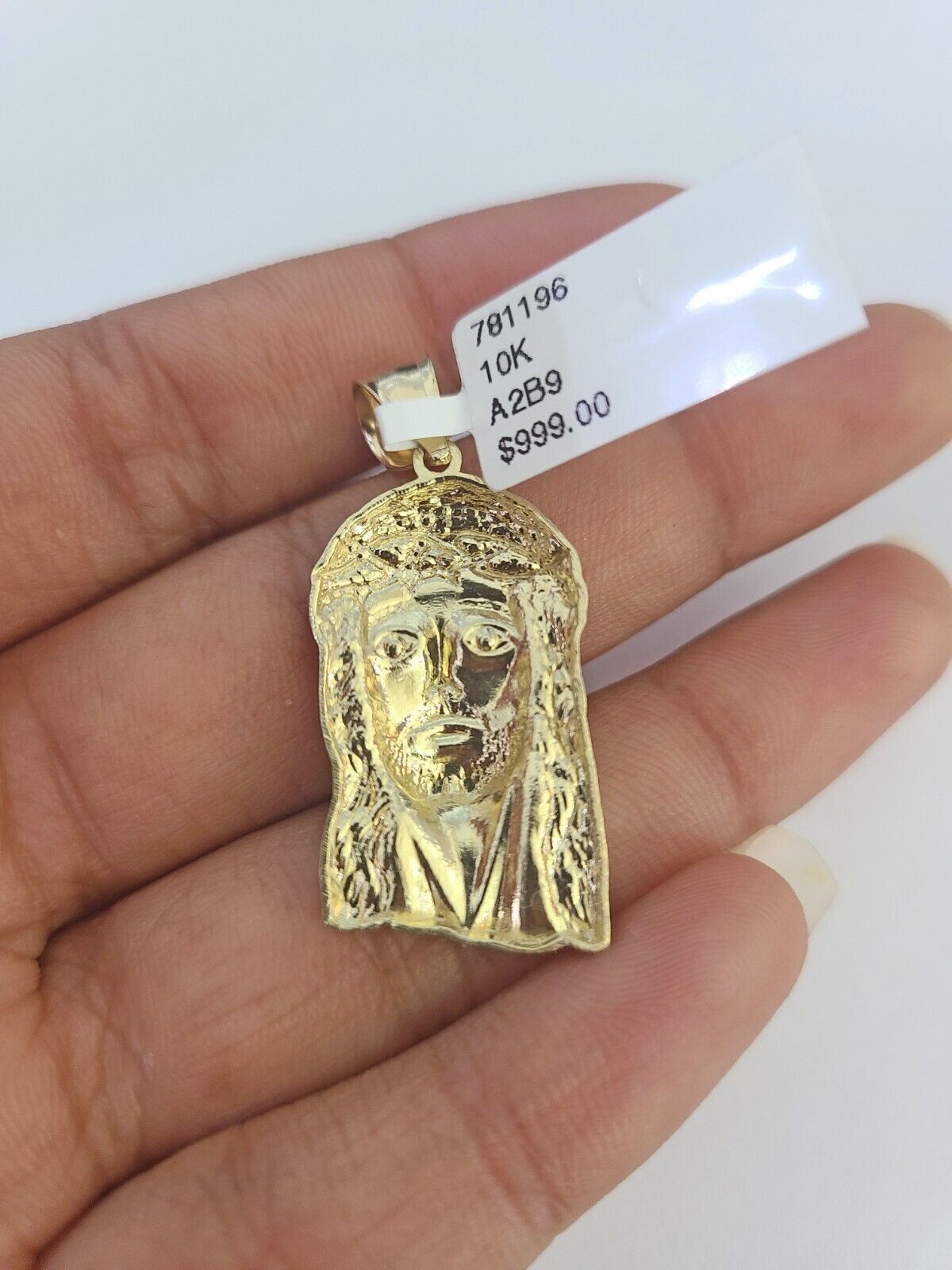 10k Gold Chain Jesus Head Charm Solid Cuban Curb Link 5mm 18" - 28" Inch SET - GoldenlinQ