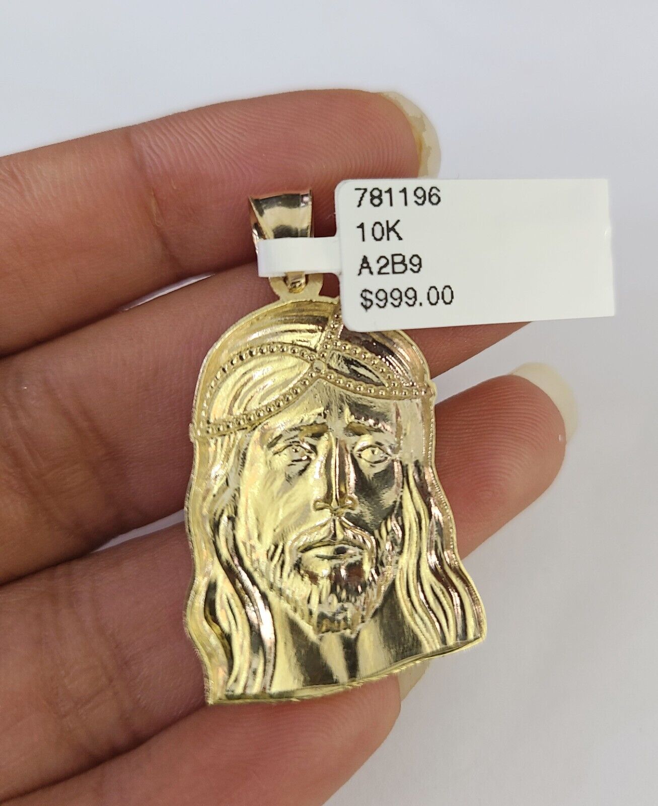 10k Gold Chain Jesus Head Charm Solid Cuban Curb Link 5mm 18" - 28" Inch SET - GoldenlinQ