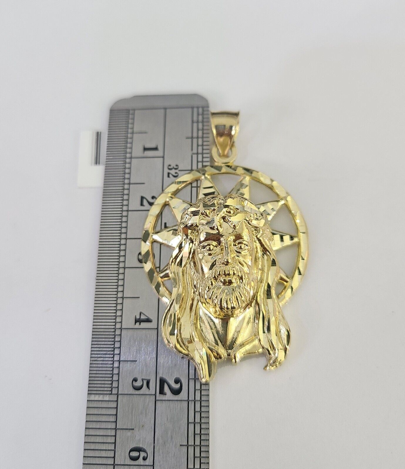 10k Gold Chain Jesus Head Charm Solid Cuban Curb Link 5mm 18" - 28" Inch SET - GoldenlinQ