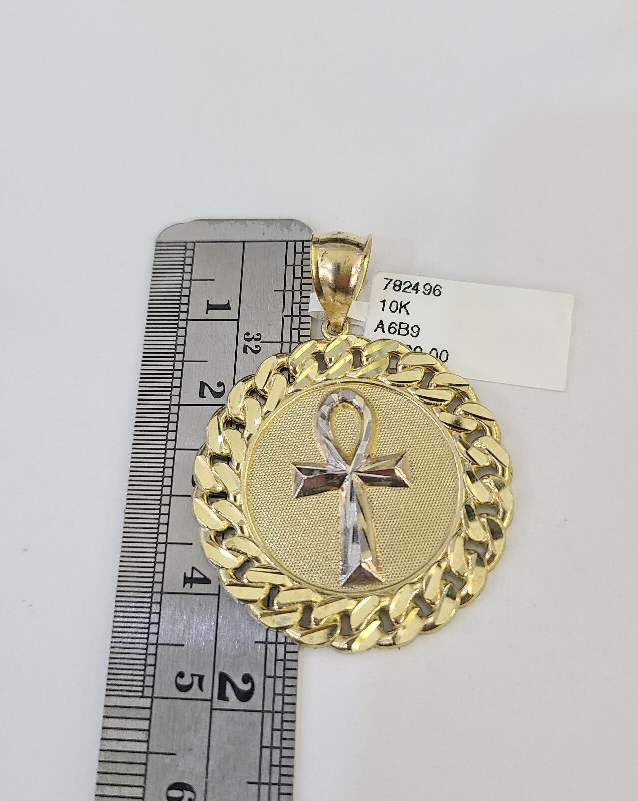 10k Gold Chain Medallion Ankh Charm Solid Cuban Curb Link 5mm 18" - 28" Inch SET - GoldenlinQ