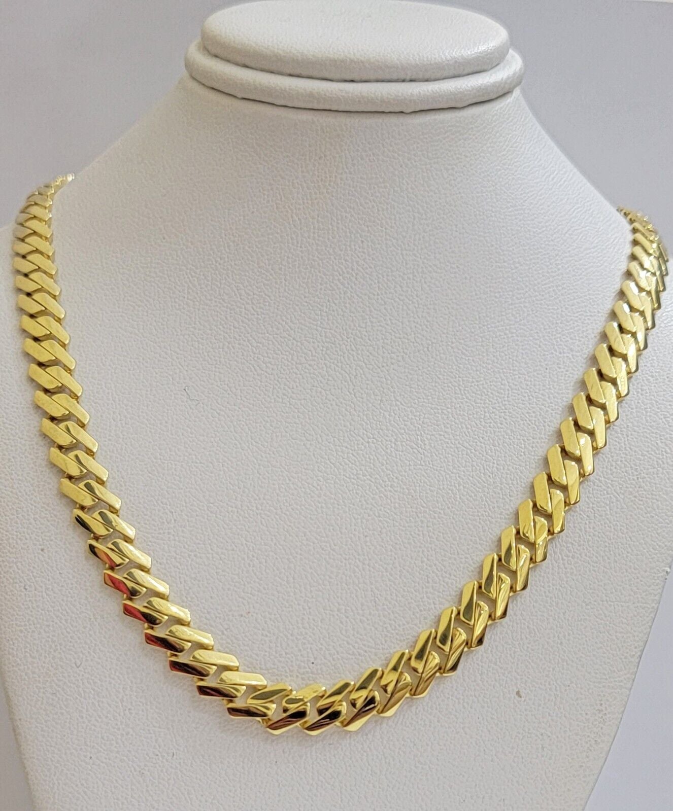 10k Gold chain Monaco Cuban Link necklace 7.5mm 18 - 24 Inch Box Lock Real 10 KT - GoldenlinQ