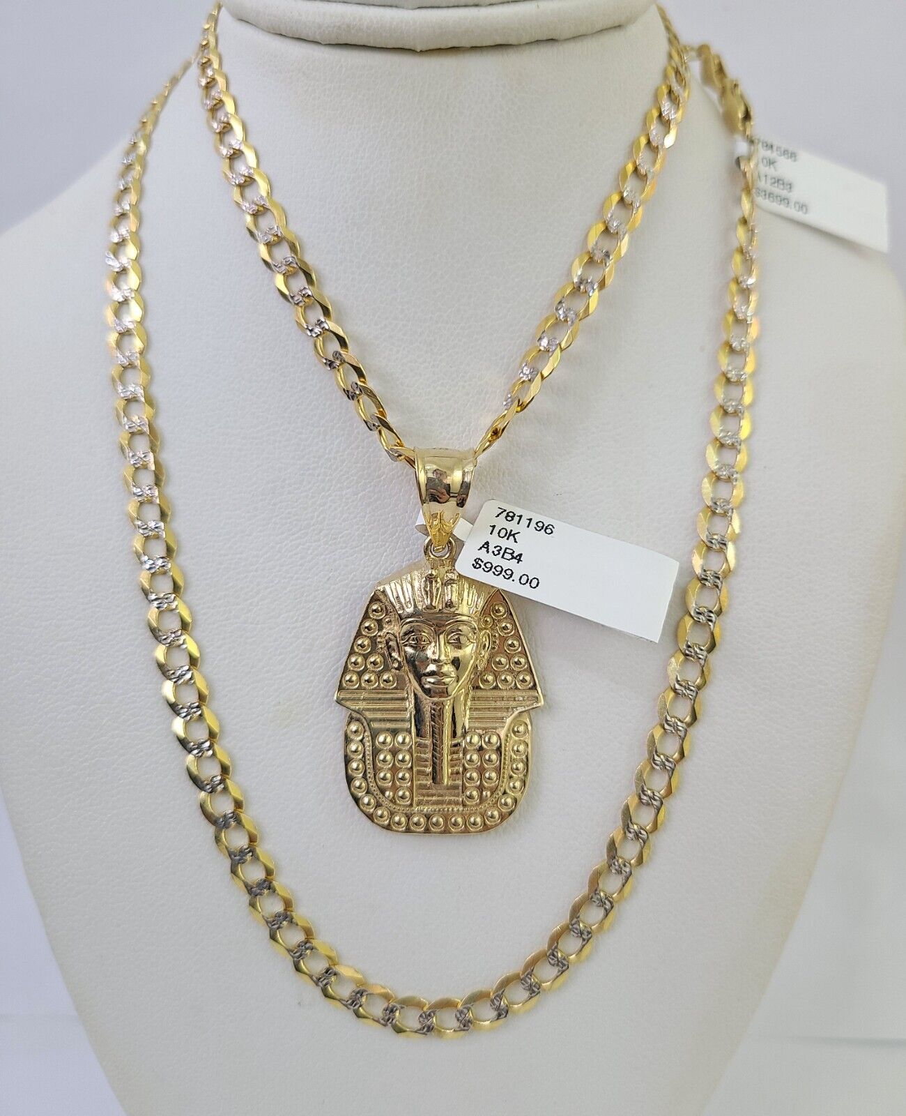 10k Gold Chain Pharaoh Charm Solid Cuban Curb 5mm 18" - 28" Inch SET Necklace - GoldenlinQ