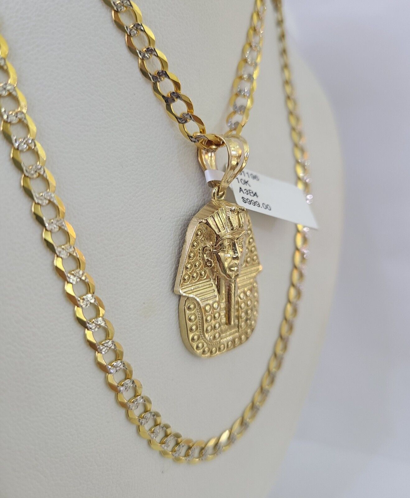 10k Gold Chain Pharaoh Charm Solid Cuban Curb 5mm 18" - 28" Inch SET Necklace - GoldenlinQ