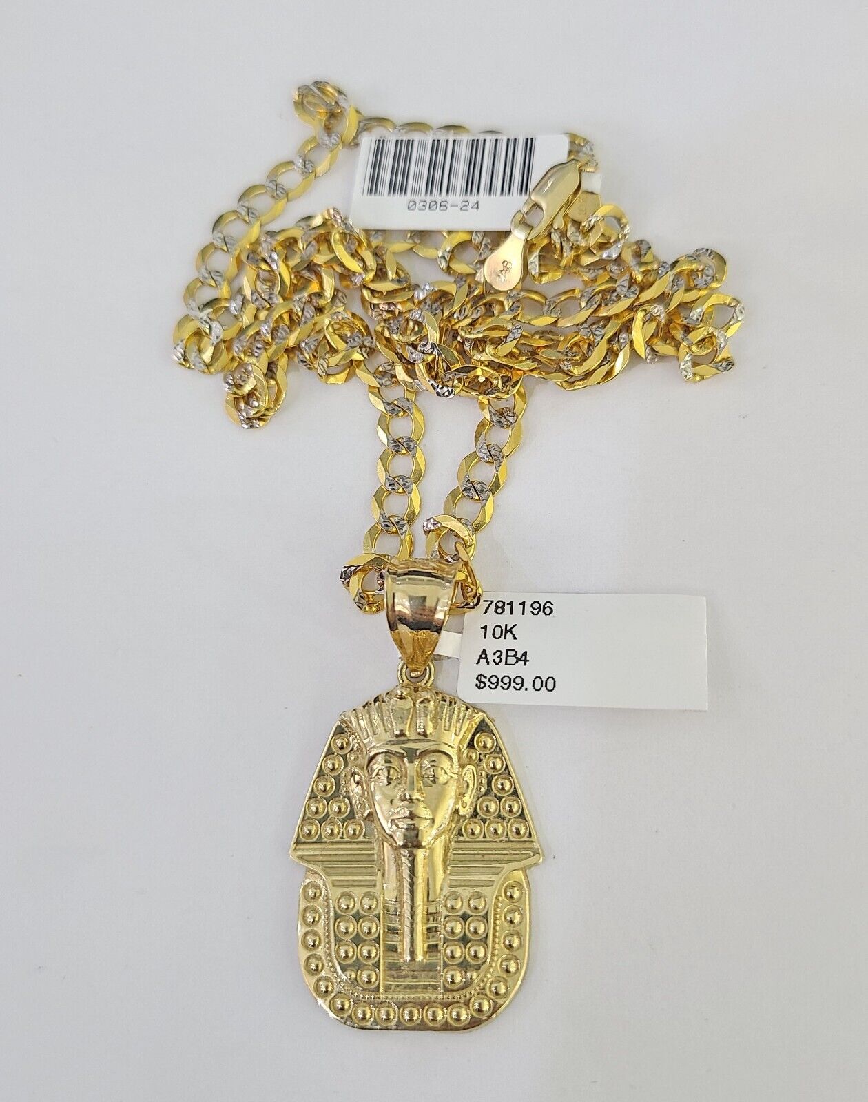 10k Gold Chain Pharaoh Charm Solid Cuban Curb 5mm 18" - 28" Inch SET Necklace - GoldenlinQ
