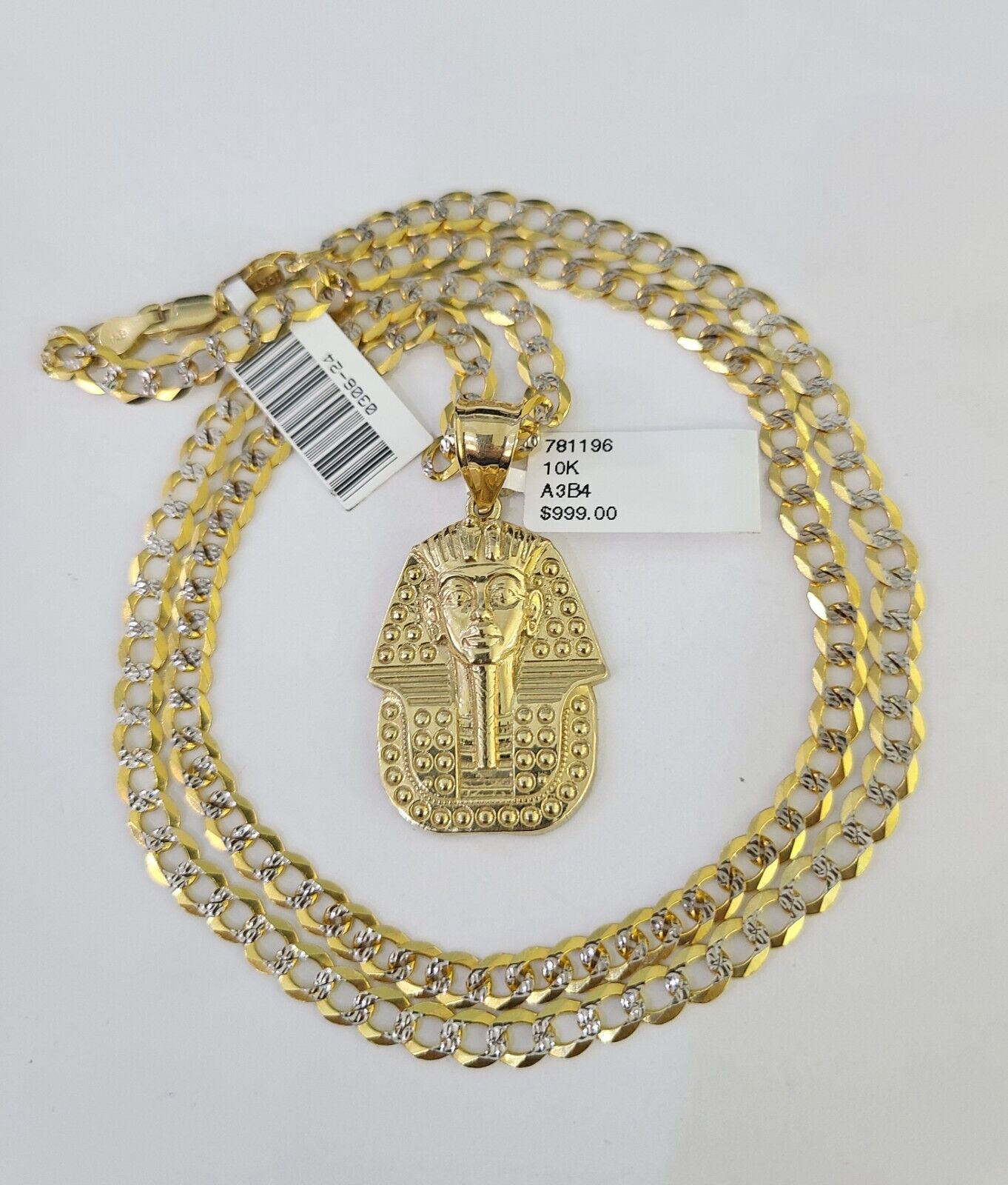 10k Gold Chain Pharaoh Charm Solid Cuban Curb 5mm 18" - 28" Inch SET Necklace - GoldenlinQ
