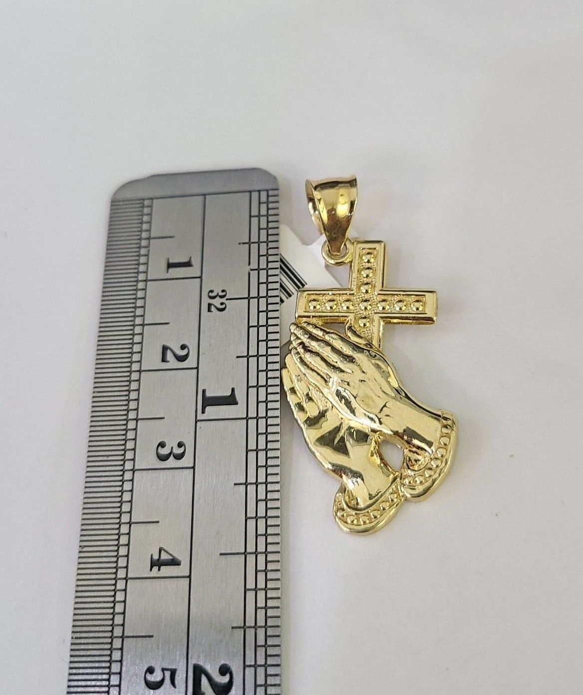 10k Gold Chain Praying Hand Charm Solid Cuban Curb 5mm 18" - 28" Inch SET Necklace - GoldenlinQ