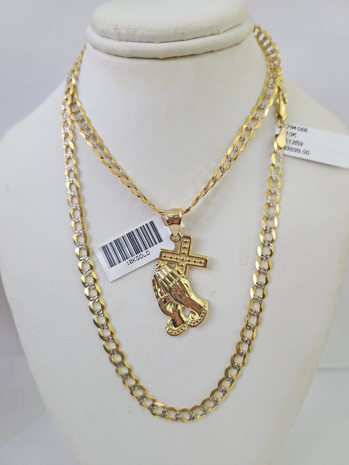 10k Gold Chain Praying Hand Charm Solid Cuban Curb 5mm 18" - 28" Inch SET Necklace - GoldenlinQ