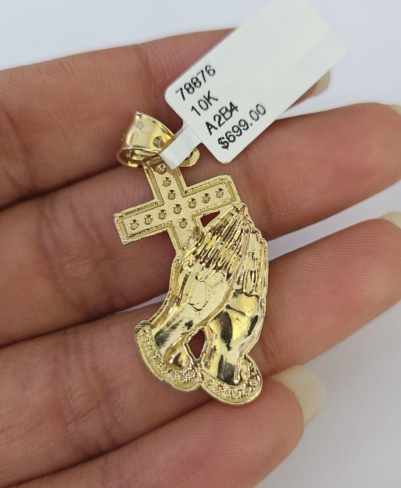 10k Gold Chain Praying Hand Charm Solid Cuban Curb 5mm 18" - 28" Inch SET Necklace - GoldenlinQ