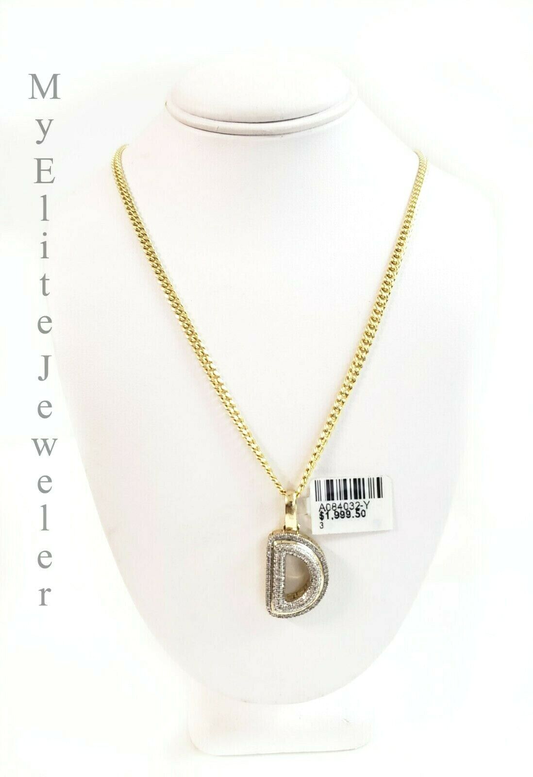 10k Gold Chain Real Diamond D Alphabet Initial Charm pendant 3mm 18Inch Necklace - GoldenlinQ