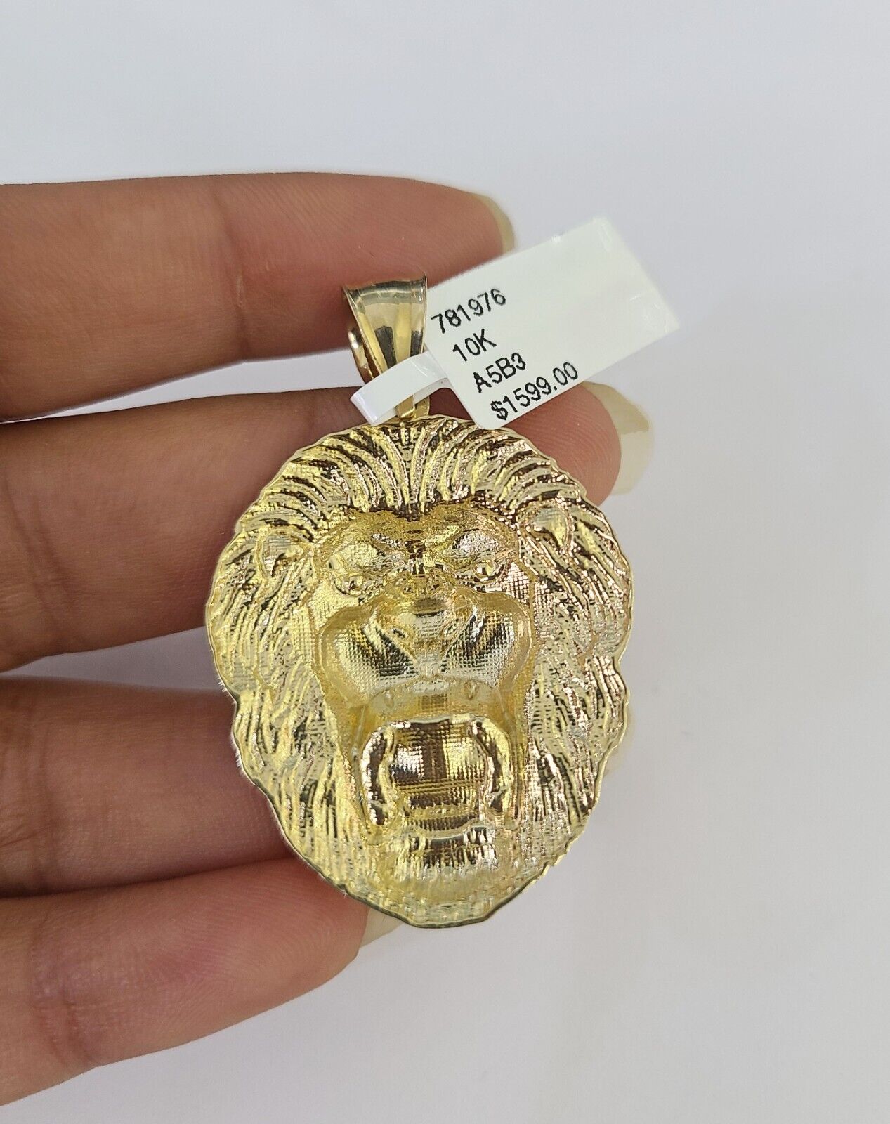 10k Gold Chain Roaring Lion Charm Solid Cuban Curb 5mm 18" - 28" Inch SET Necklace - GoldenlinQ