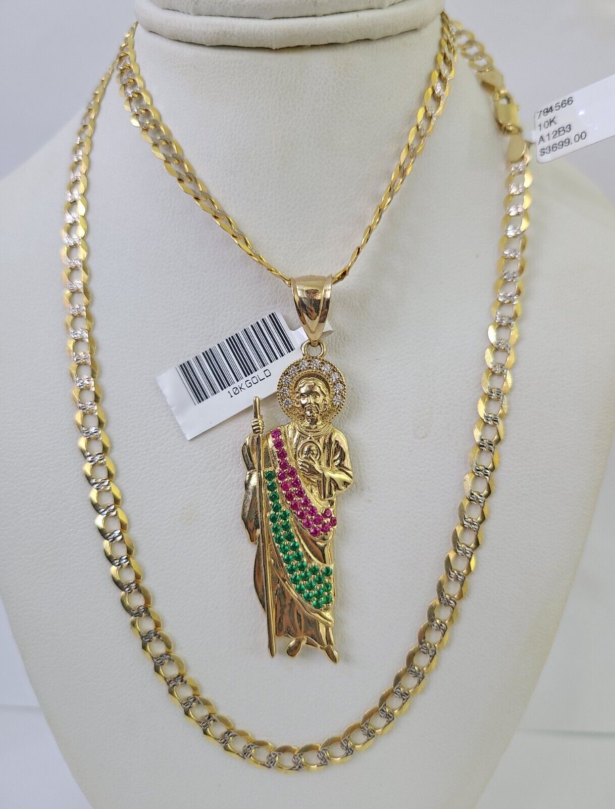 10k Gold Chain Saint Jude Charm Solid Cuban Curb Link 5mm 18" - 28" Inch SET - GoldenlinQ