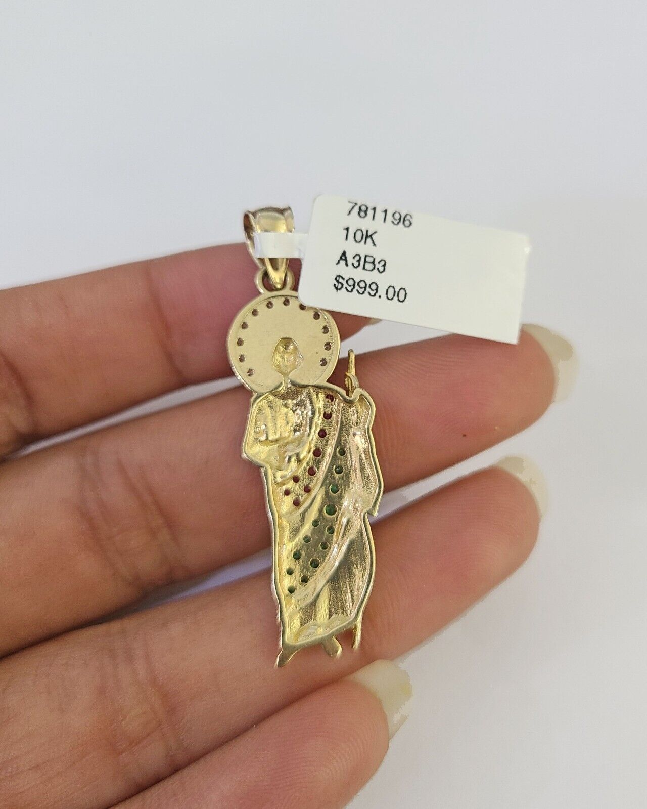 10k Gold Chain Saint Jude Charm Solid Cuban Curb Link 5mm 18" - 28" Inch SET - GoldenlinQ