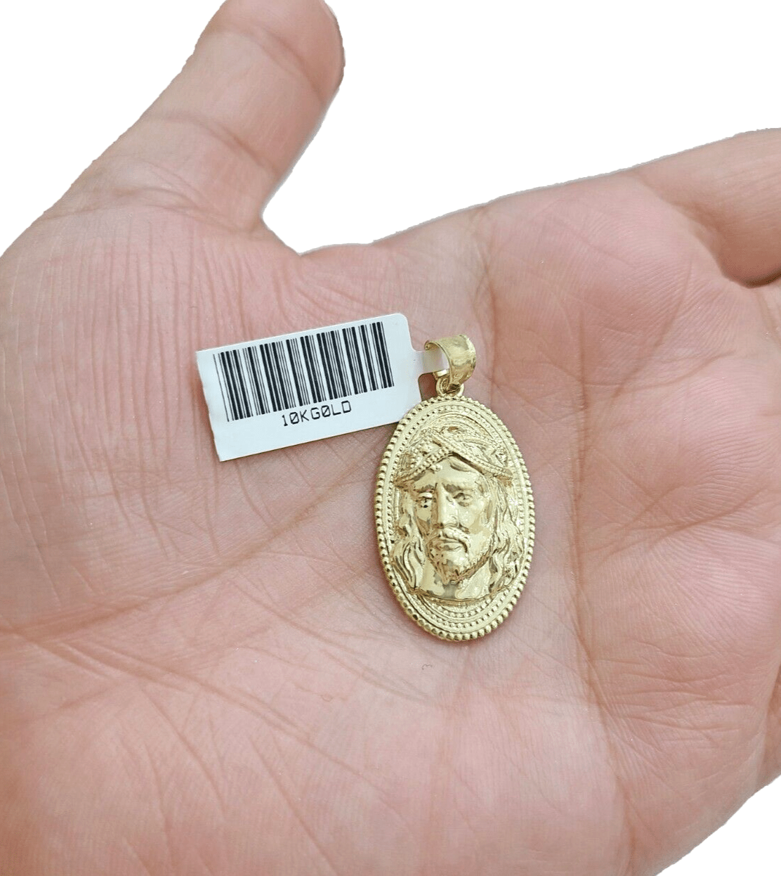 10k Gold Circular Jesus Head Charm Rope Chain Necklace 3mm 18'' Set Pendant 10kt - GoldenlinQ