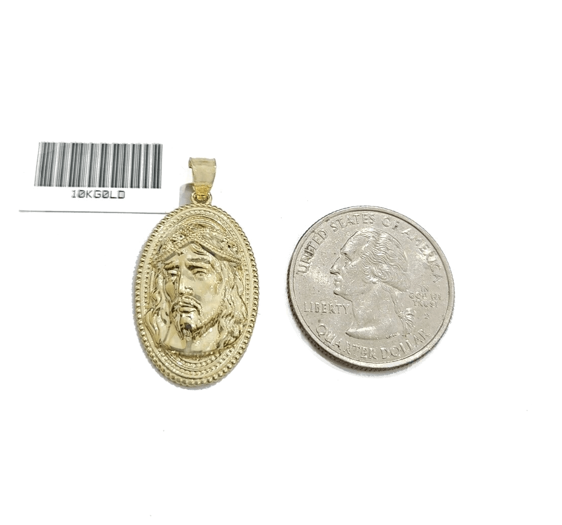 10k Gold Circular Jesus Head Charm Rope Chain Necklace 3mm 18'' Set Pendant 10kt - GoldenlinQ