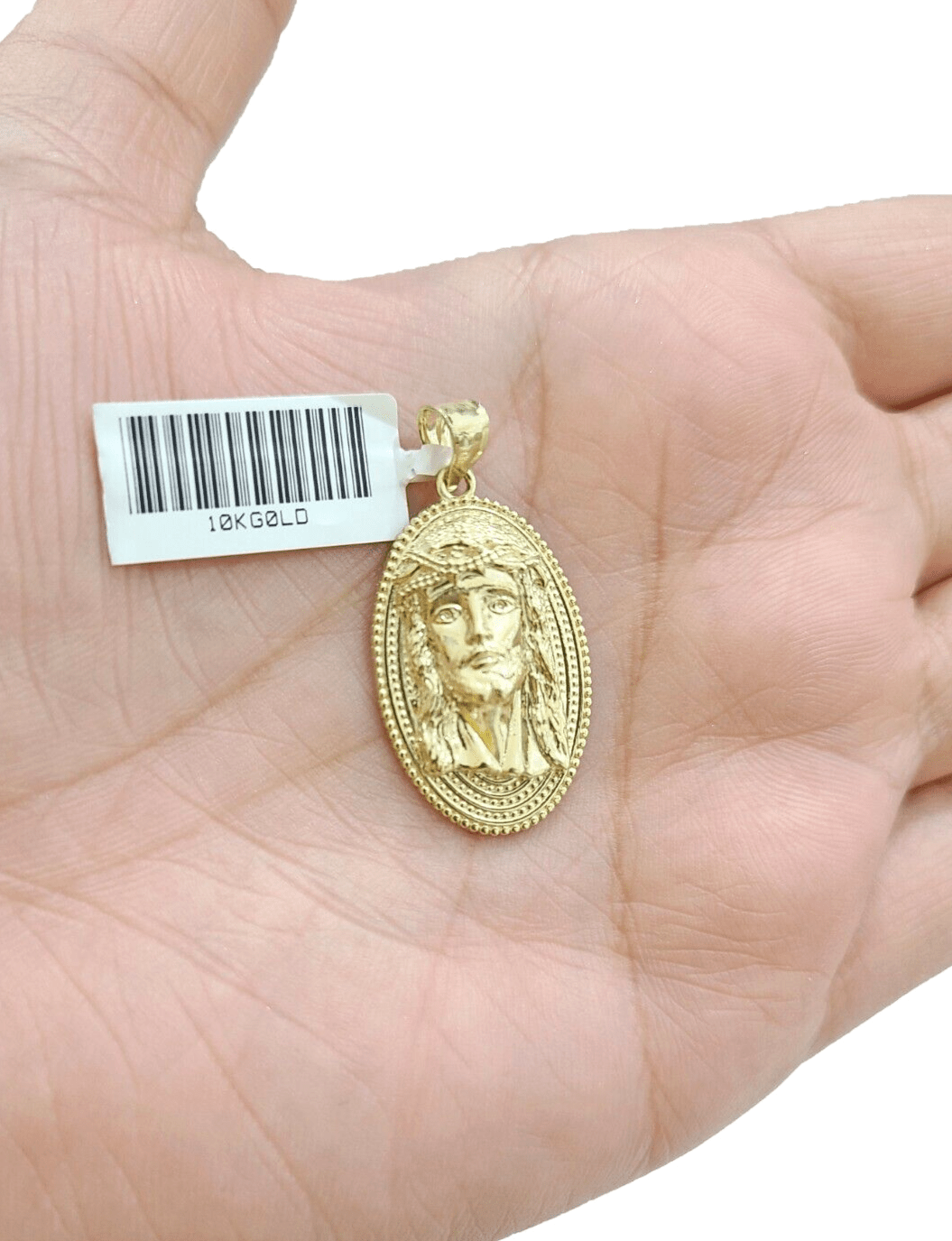 10k Gold Circular Jesus Head Charm Rope Chain Necklace 3mm 18''Set Pendant 10kt - GoldenlinQ
