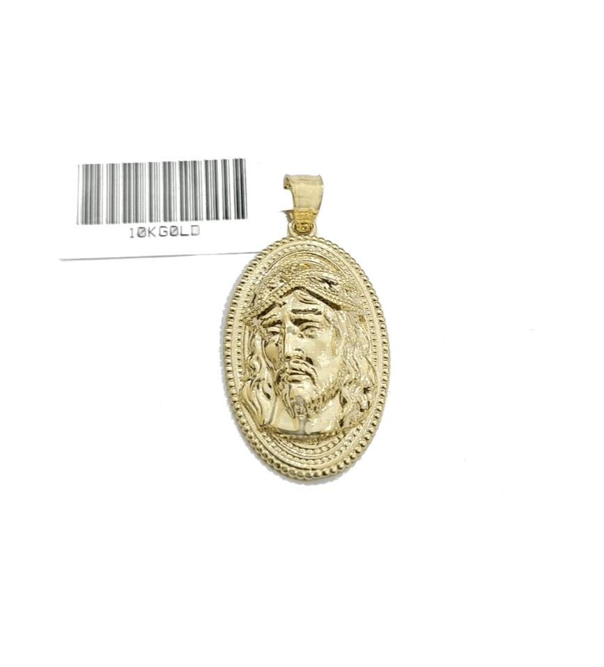 10k Gold Circular Jesus Head Charm Rope Chain Necklace 3mm 20'' Set Pendant 10kt - GoldenlinQ