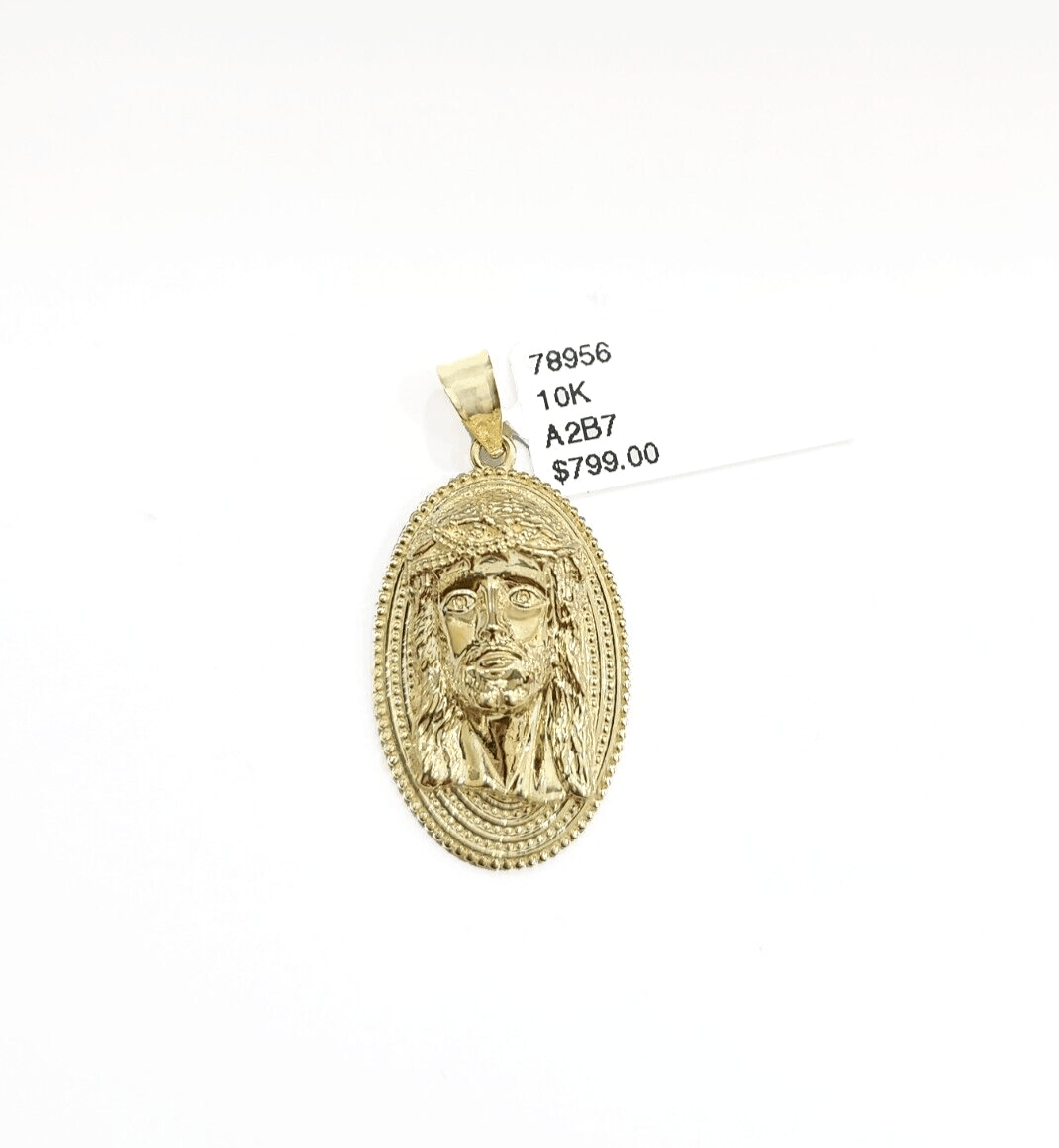 10k Gold Circular Jesus Head Charm Rope Chain Necklace 3mm 22''Set Pendant 10kt - GoldenlinQ