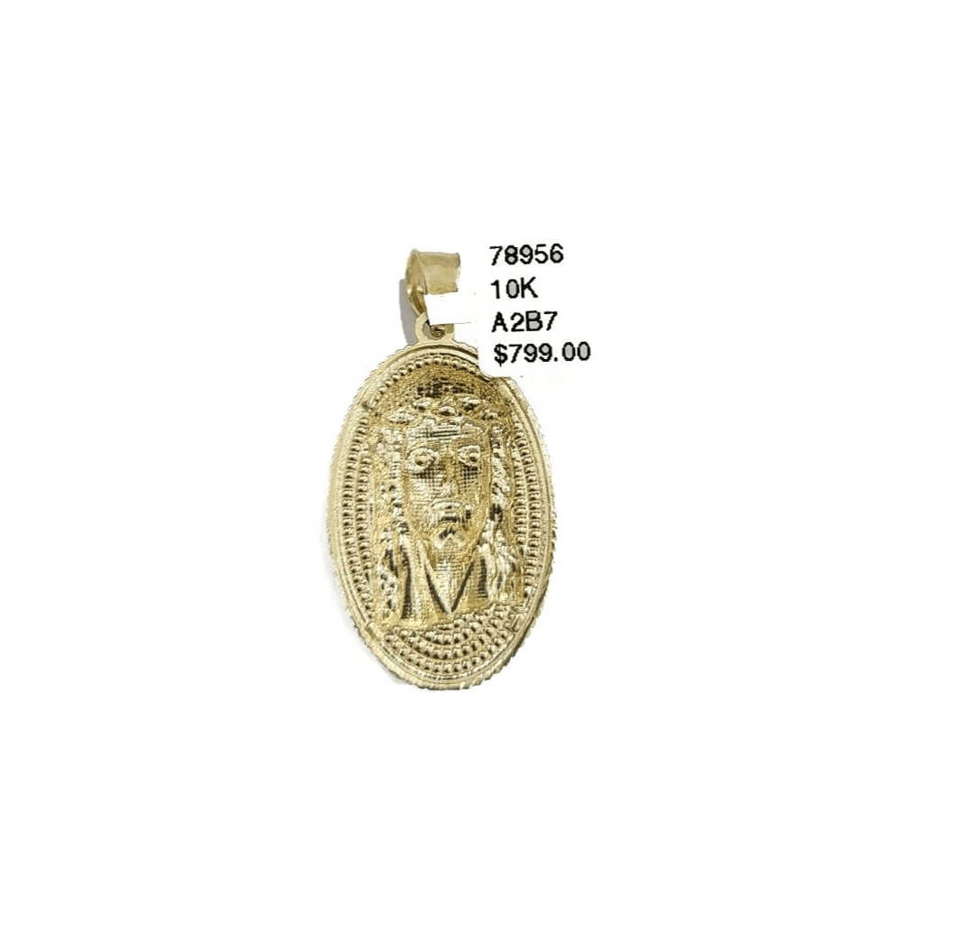 10k Gold Circular Jesus Head Charm Rope Chain Necklace 3mm 26'' Set Pendant 10kt - GoldenlinQ