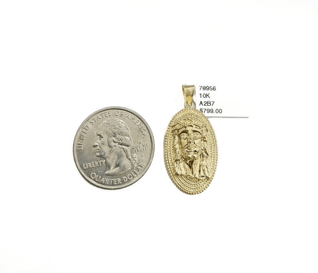 10k Gold Circular Jesus Head Charm Rope Chain Necklace 3mm 28'' Set Pendant 10kt - GoldenlinQ