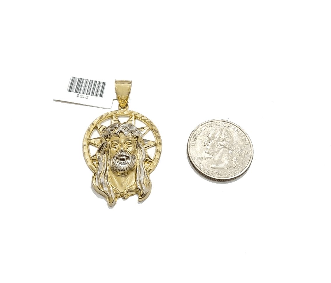 10k Gold Circular Jesus Star Head Charm Rope Chain Necklace 6mm 20'' Set Pendant - GoldenlinQ