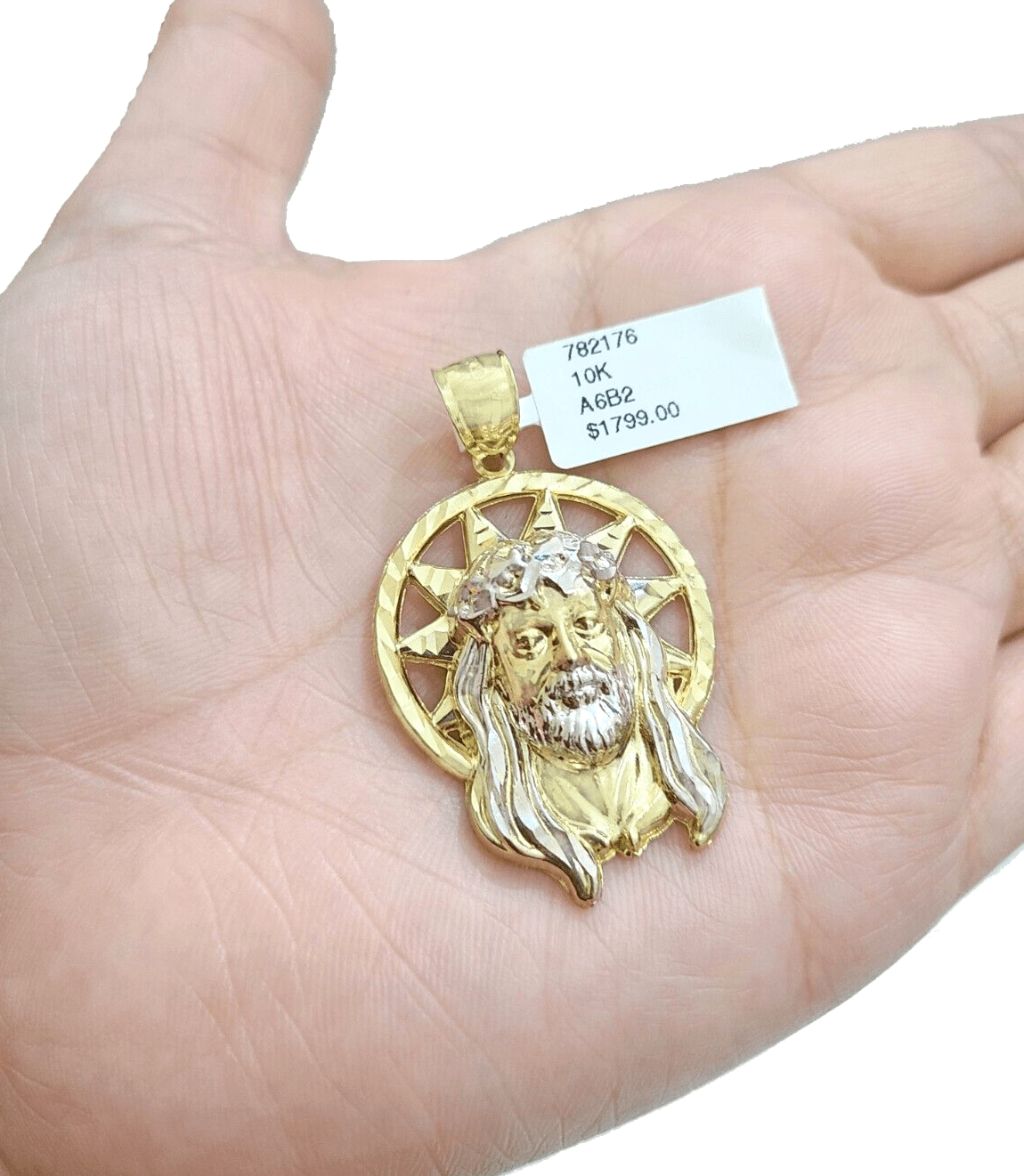 10k Gold Circular Jesus Star Head Charm Rope Chain Necklace 6mm 28'' Set Pendant - GoldenlinQ