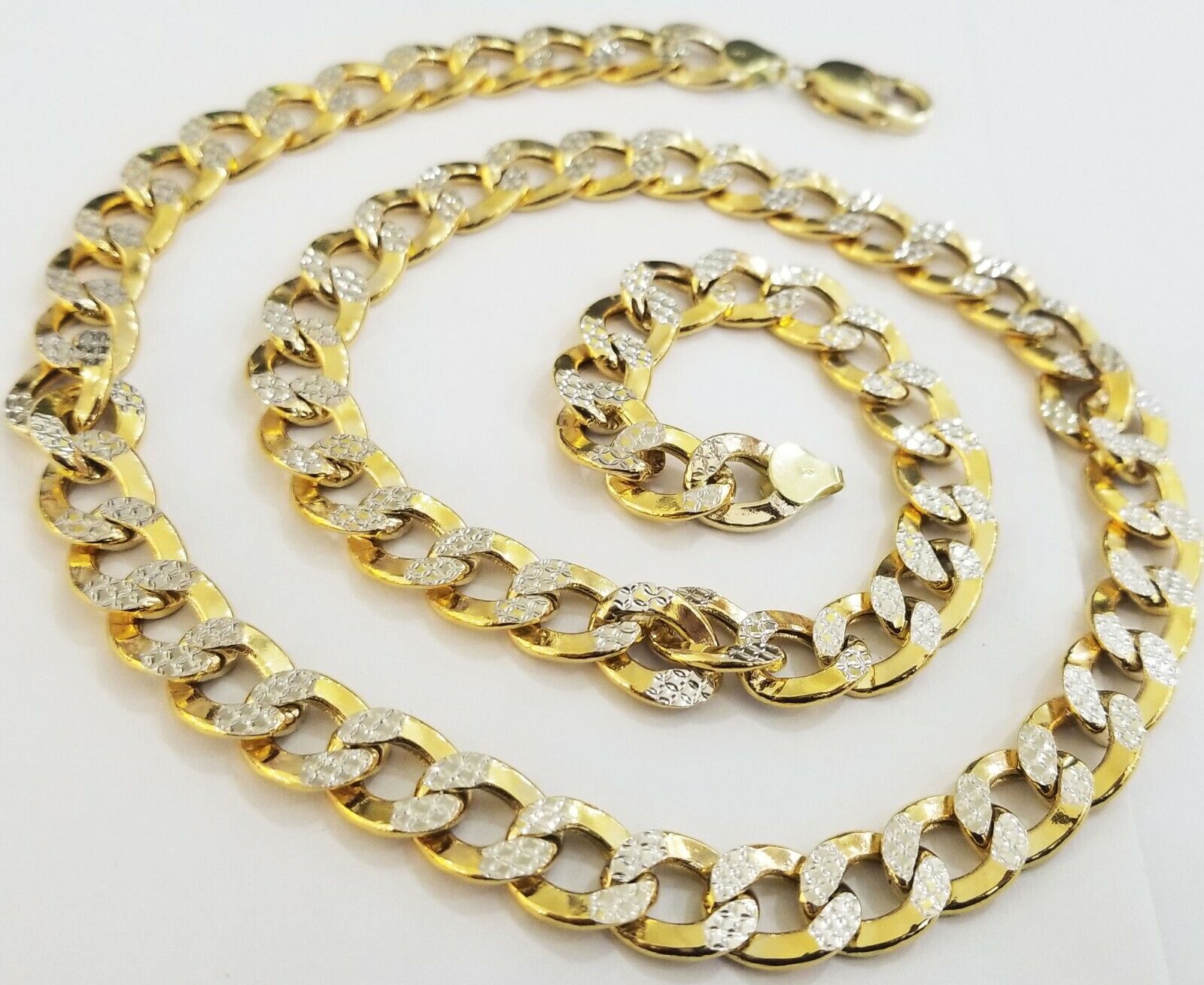 10K gold cuban curve link chain with diamond cut 11mm 26" gold necklace for men - GoldenlinQ