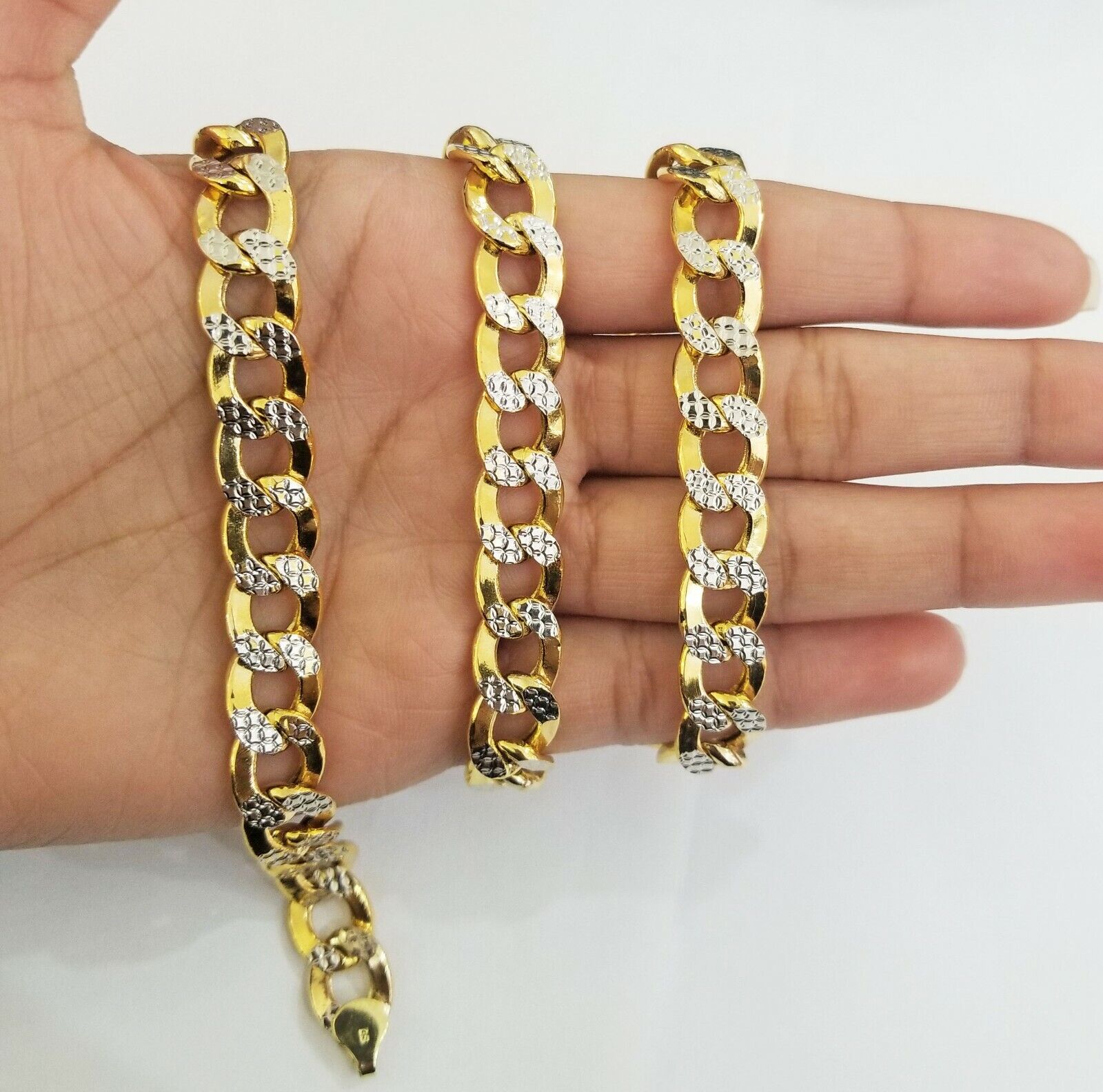 10K gold cuban curve link chain with diamond cut 11mm 26" gold necklace for men - GoldenlinQ