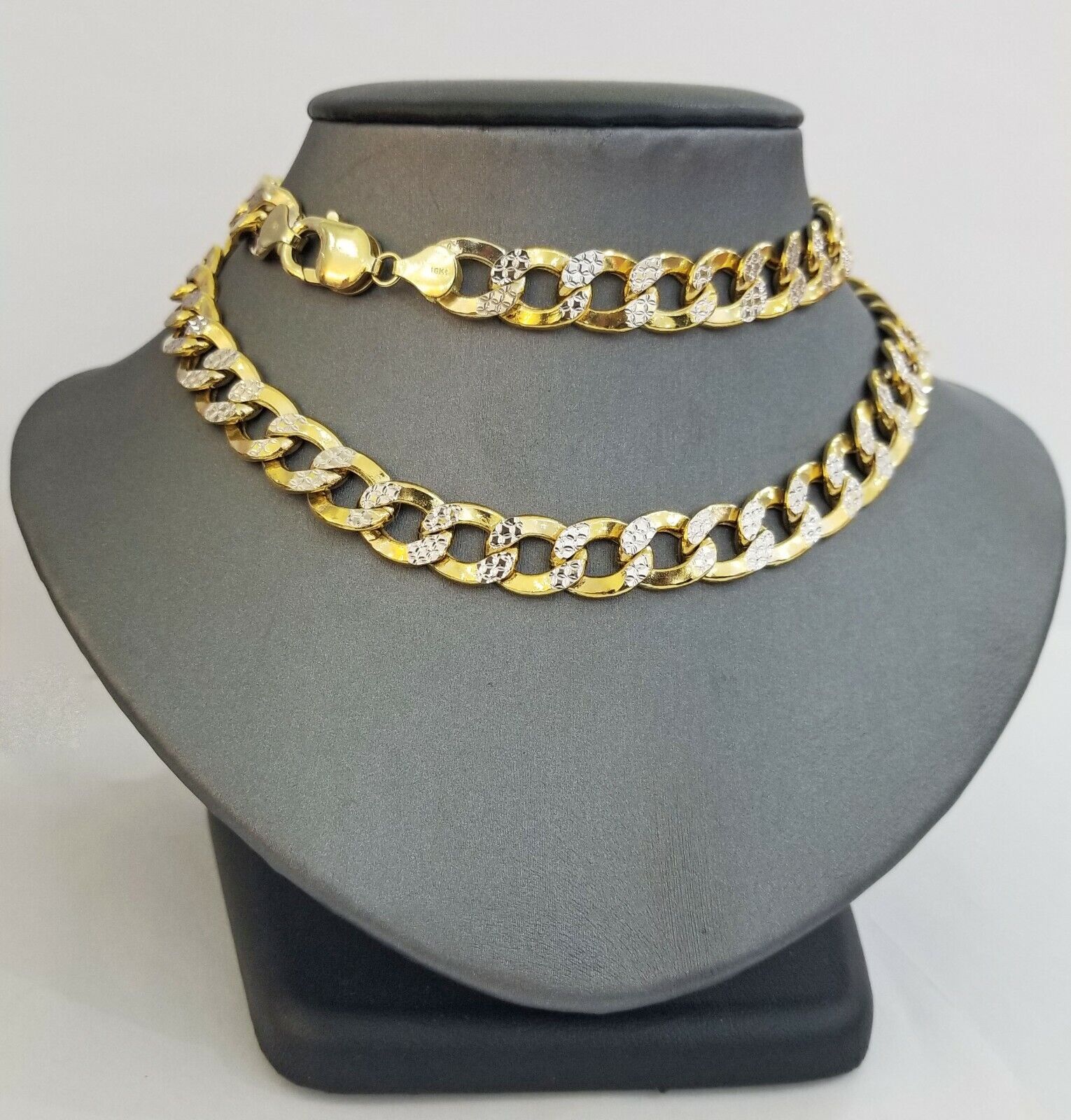 10K gold cuban curve link chain with diamond cut 11mm 26" gold necklace for men - GoldenlinQ